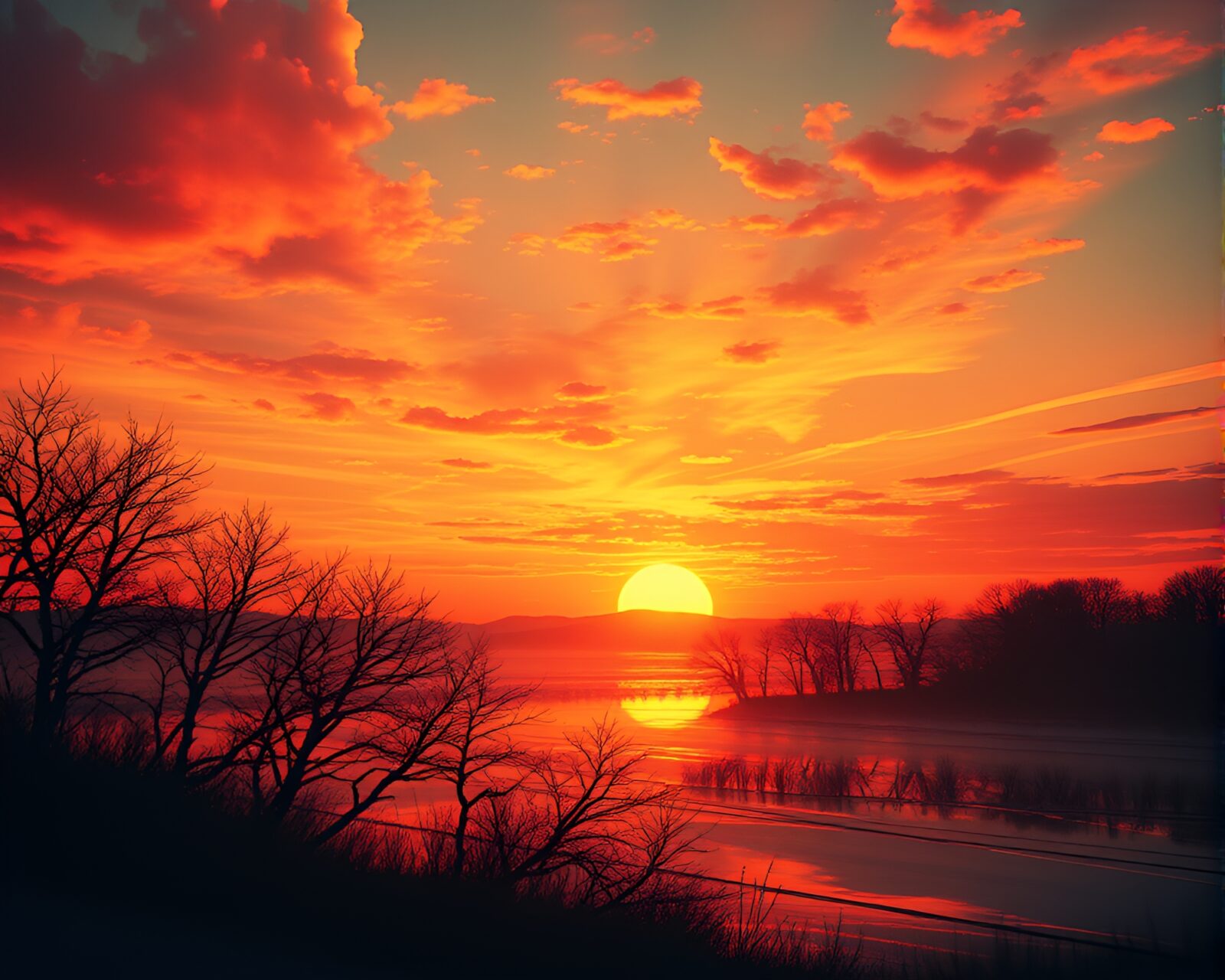 Abstract art of dreamy sunset landscape with double exposure