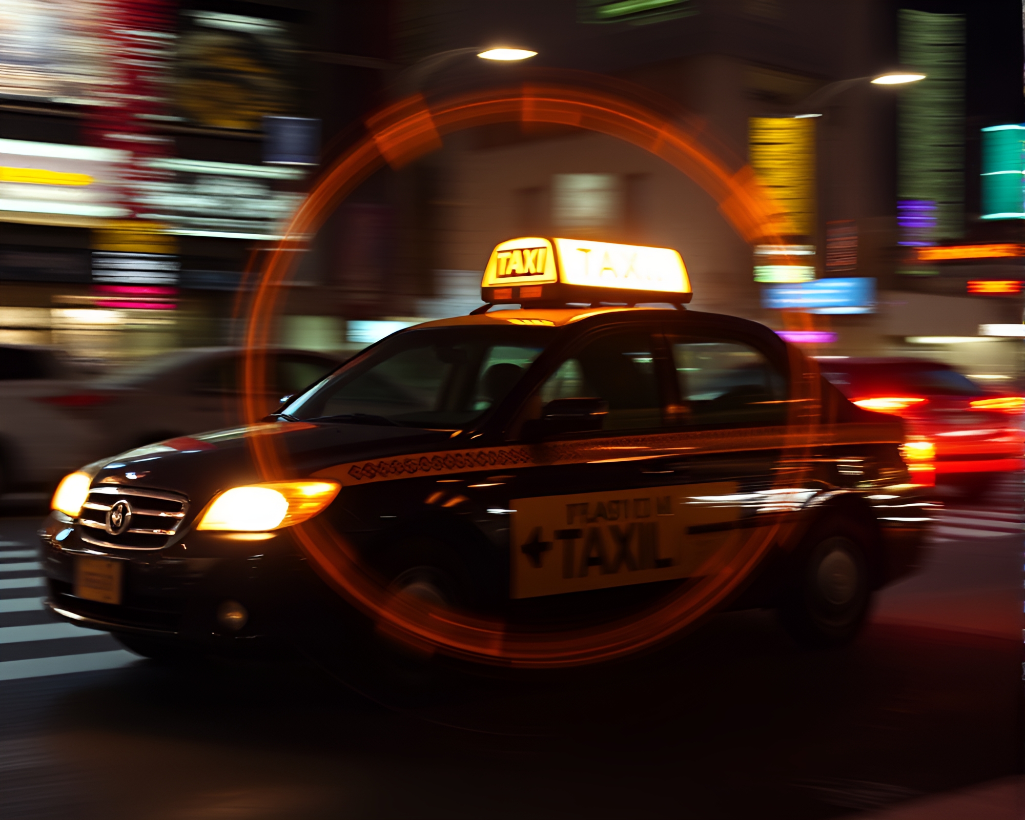 Taxi Blurs Through Magic Circle Sorcery Spellcasting – free AI stock image