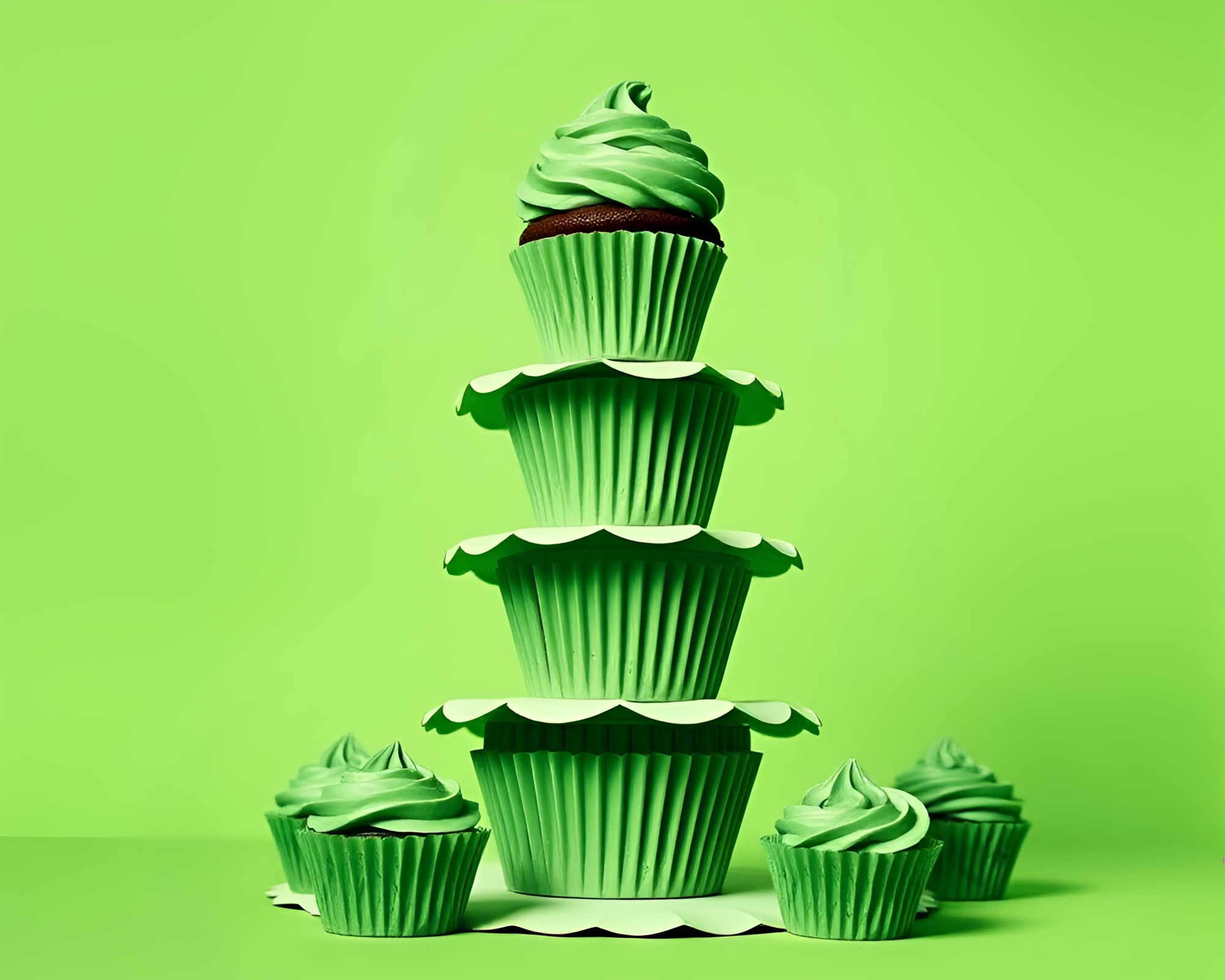 Cupcake tower surrounded by paper tears in monochrome – free AI stock image