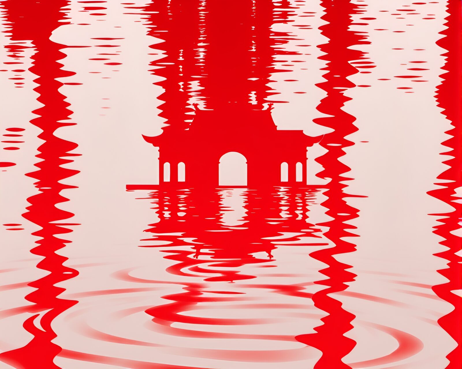 Stunning water reflection of temple in ruby red tones