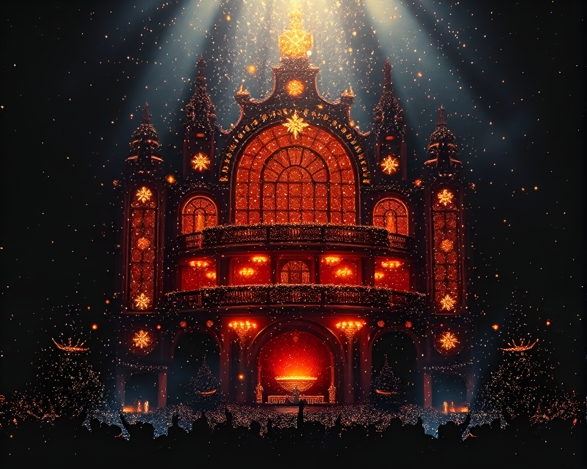 Floating Crystal Dust Particles in Opera-House Glow – free AI stock image