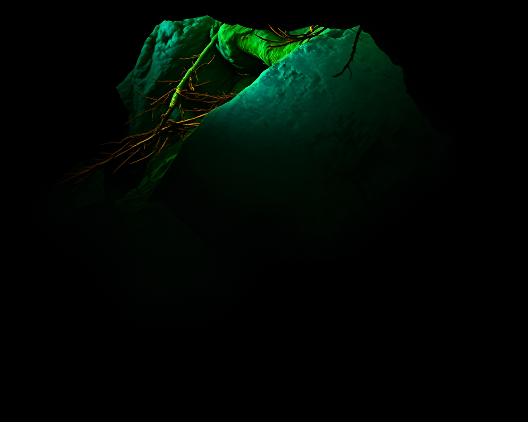Bioluminescent Cave Painting Illuminated by Shadows – free AI stock image