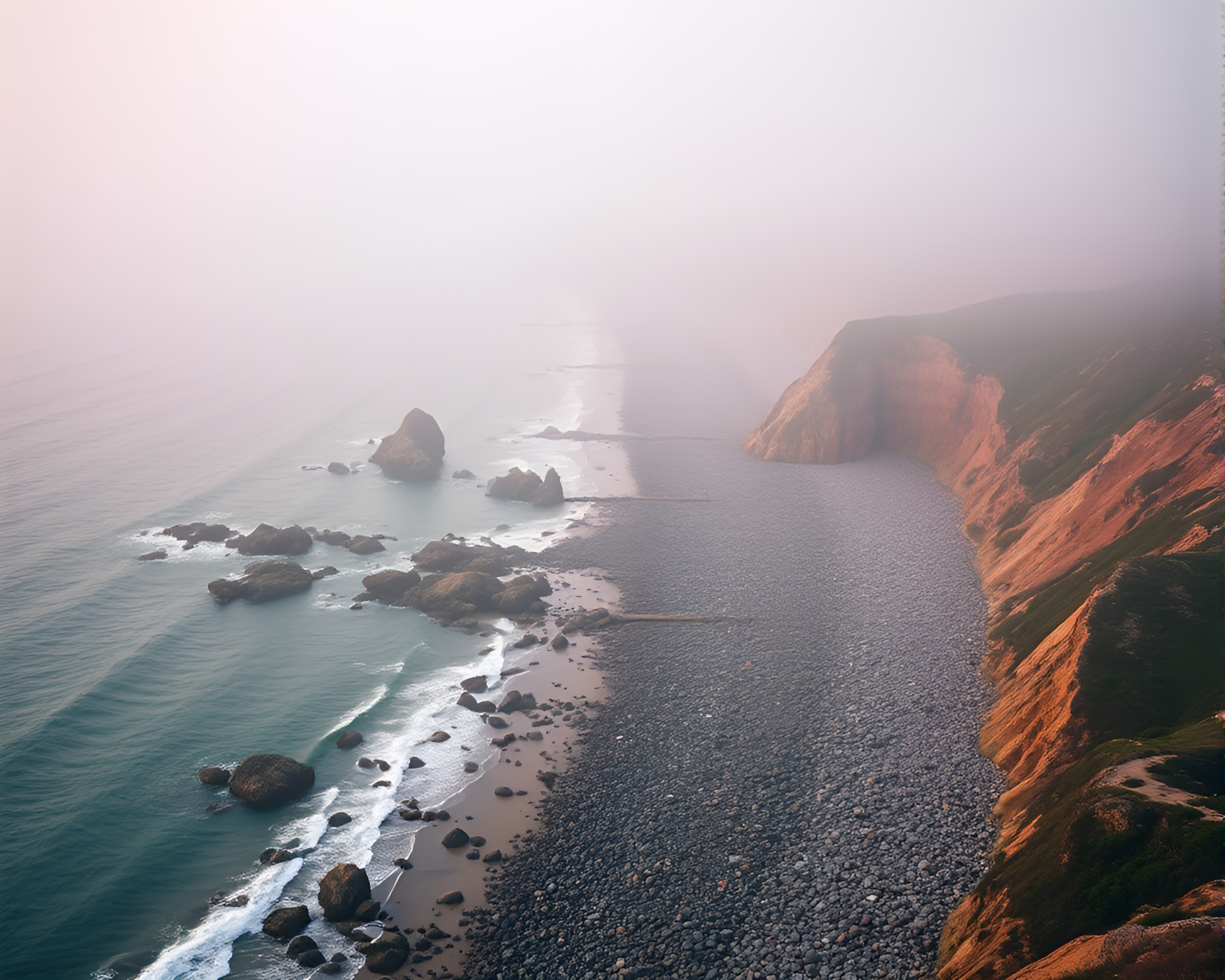 Misty Pebble Beach Aerial View – free AI stock image