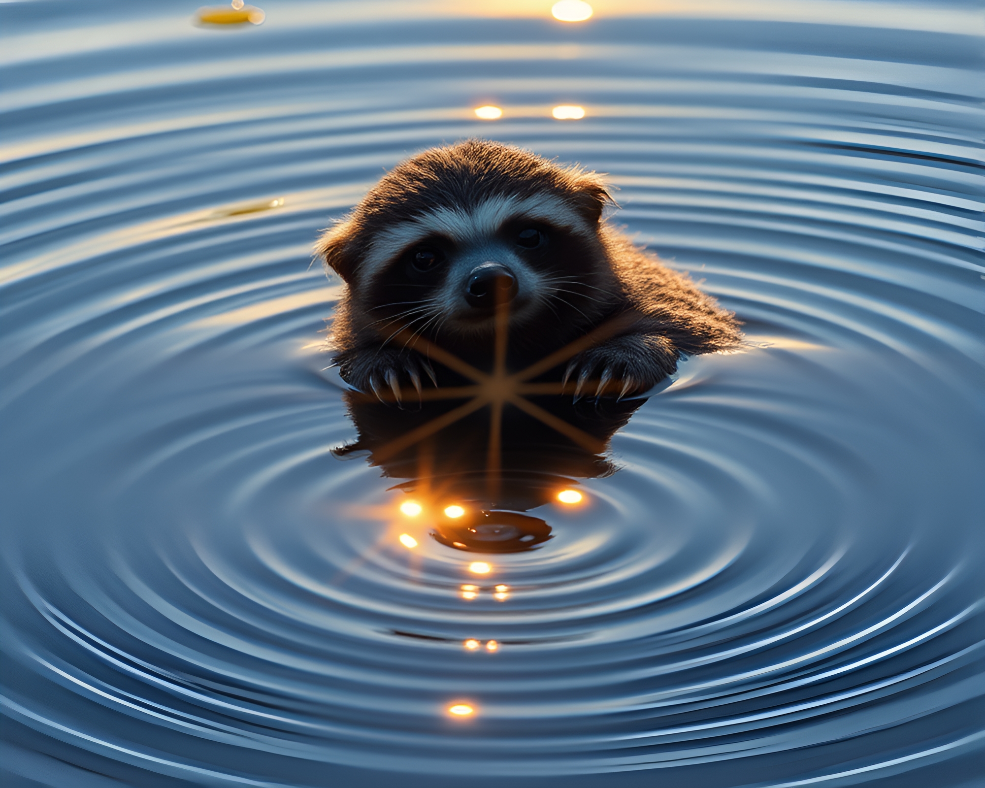 Sloth’s Dream: Geometric Reflections with Lens Flare – free AI stock image