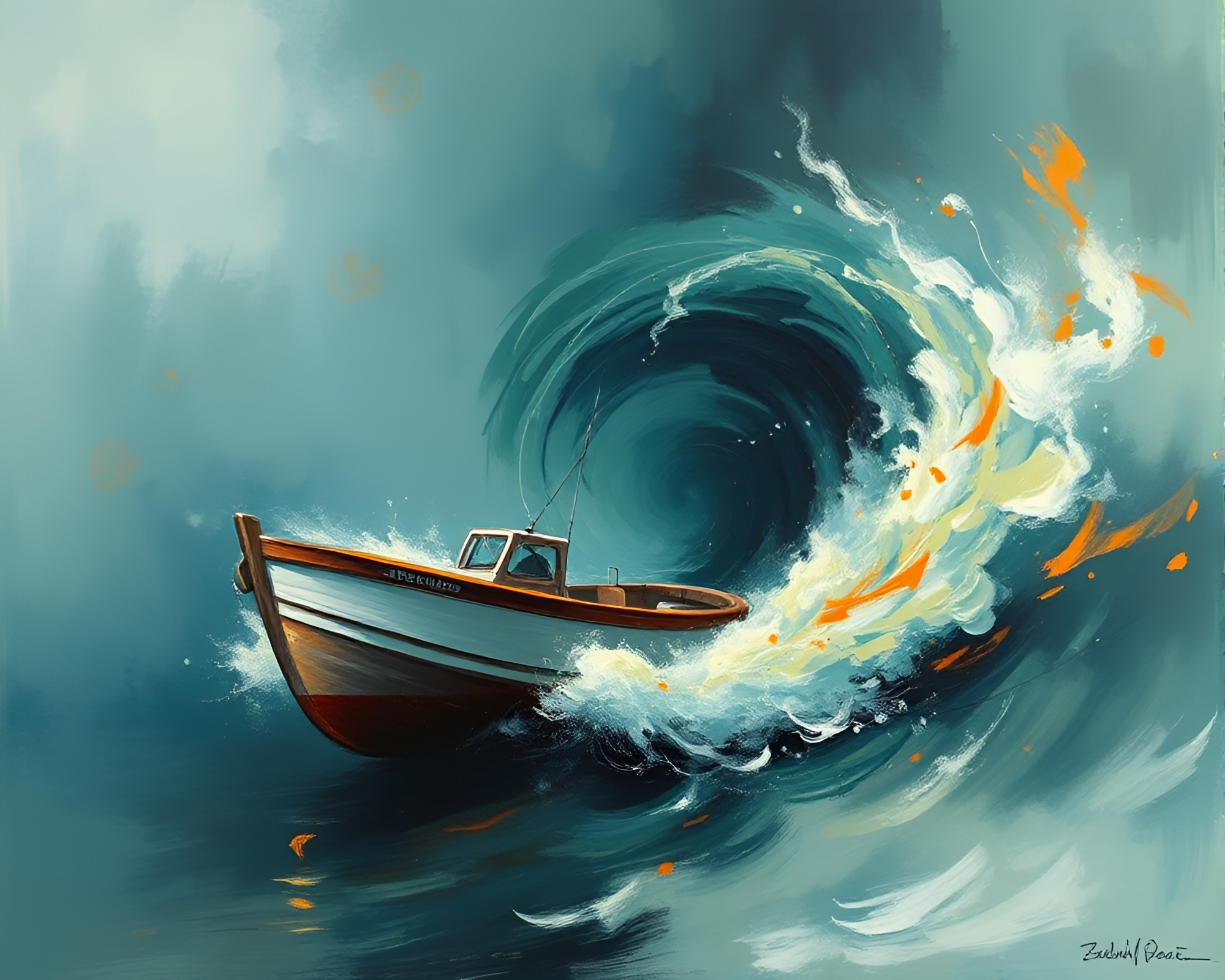 Whirling Hydrofoil Adventure in Hazy Expressionist Waters – free AI stock image