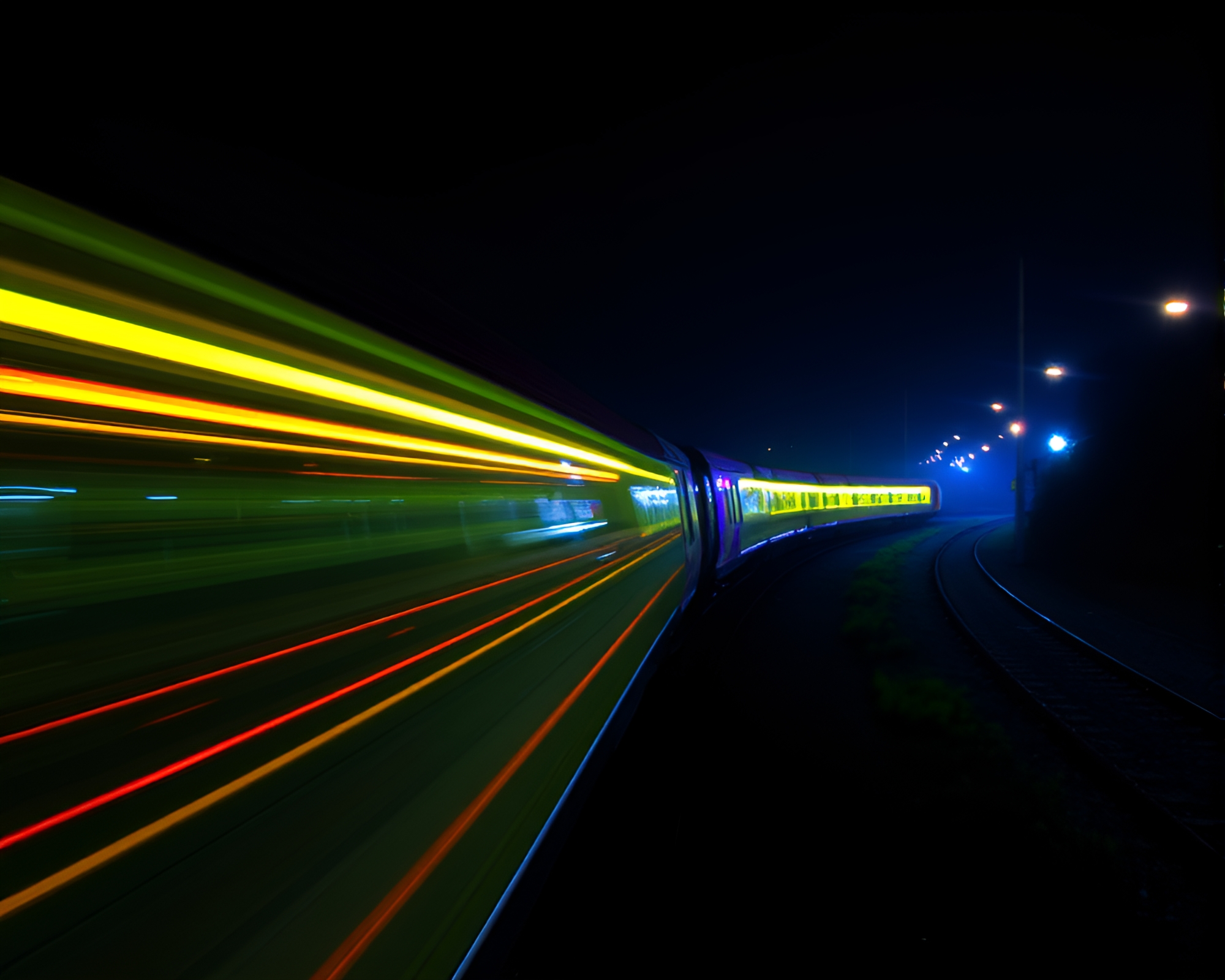 Glowing Toucan in Ultraviolet Train Light Trails – free AI stock image