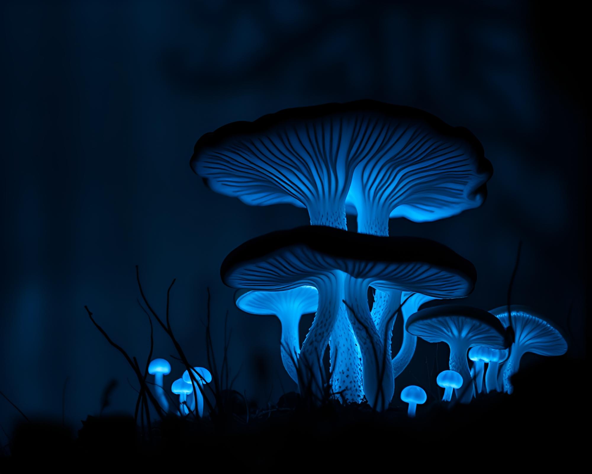 Illuminated Fungal Silhouette in Ice-Blue Light – free AI stock image
