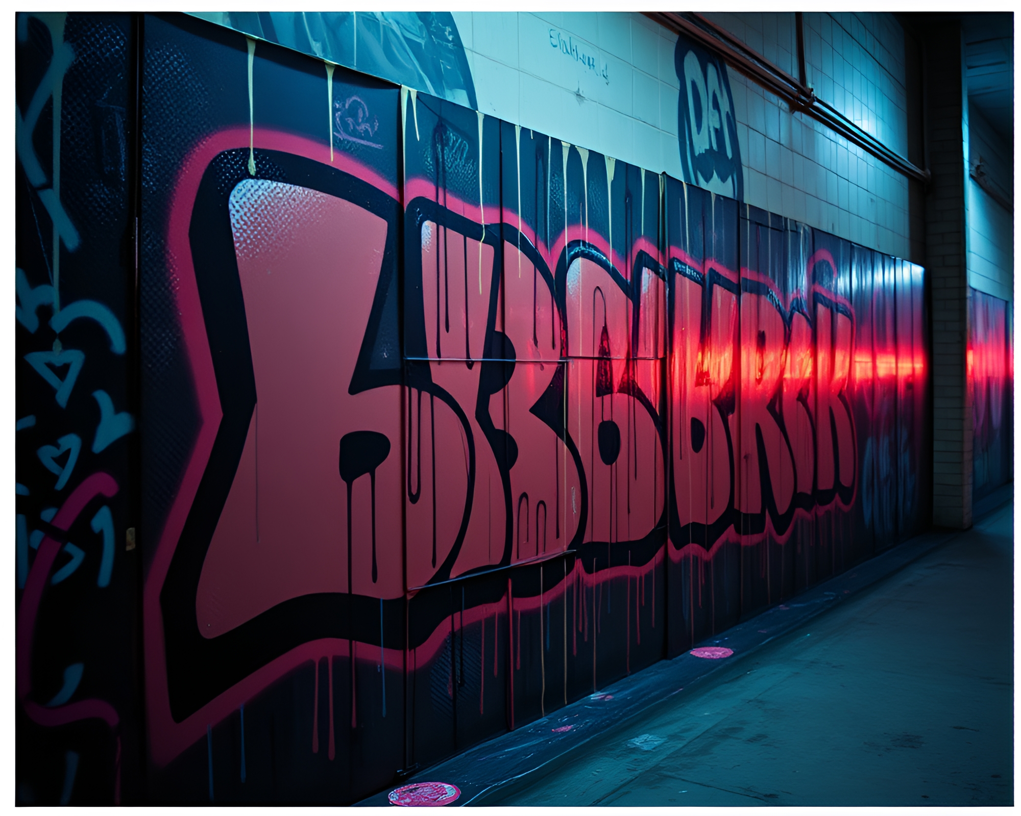 Time Traveler’s Graffiti Drips in 90s Light Leaks – free AI stock image