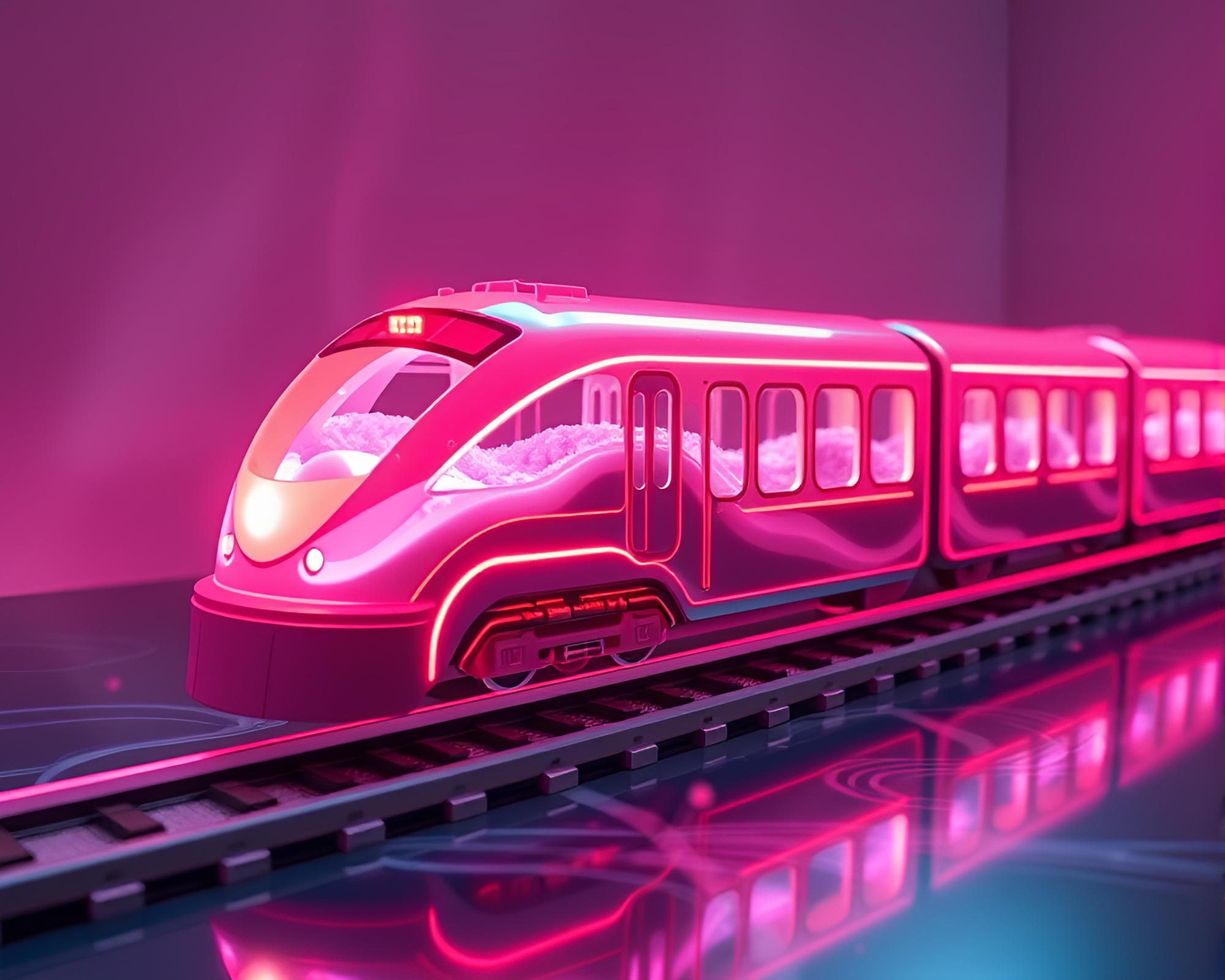 Peachy Glow Levitating Train in Fluid Simulation Composition – free AI stock image