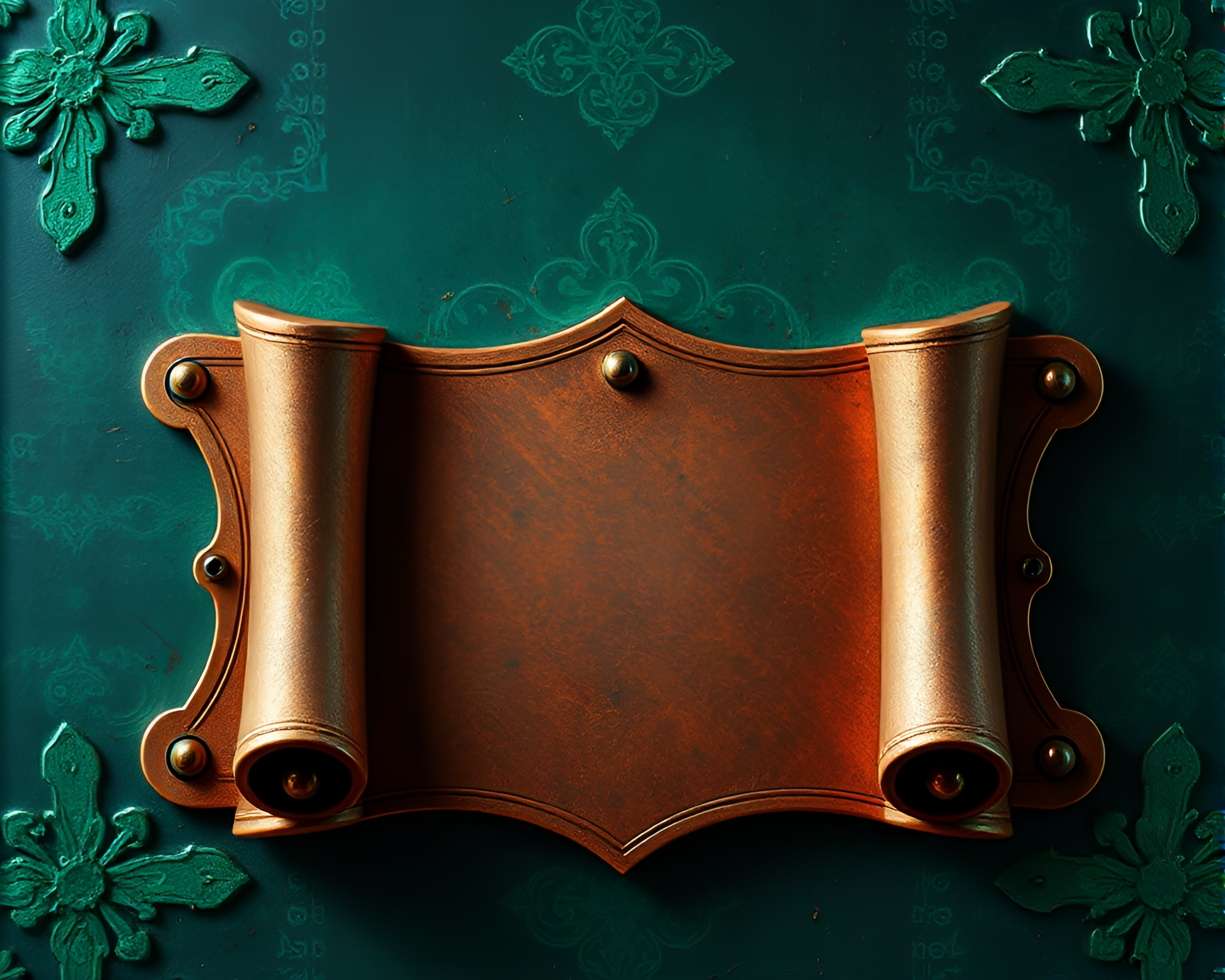 Futuristic Ancient Scroll with Copper Verdigris Patina Illustration – free AI stock image
