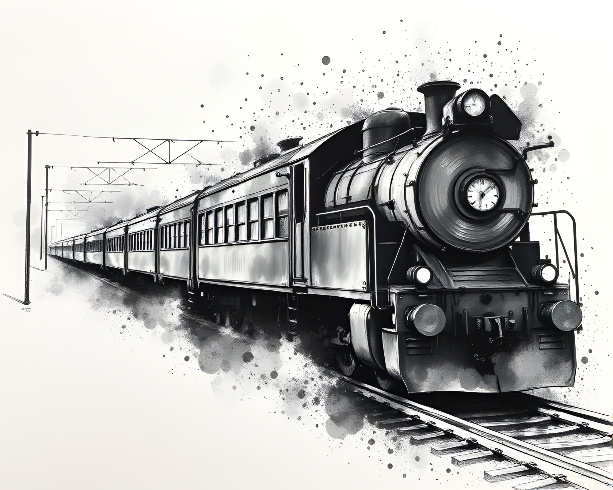 Ink Splashes: Train Journey through Muted Shadows – free AI stock image