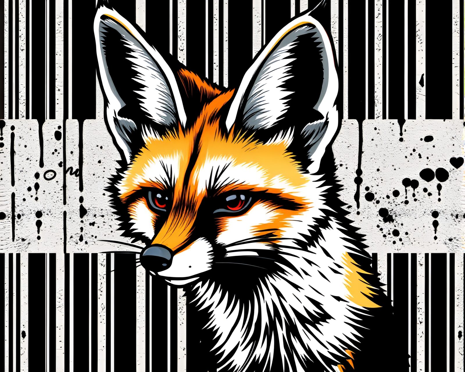 Colorful cel shaded fennec fox with barcode stripes