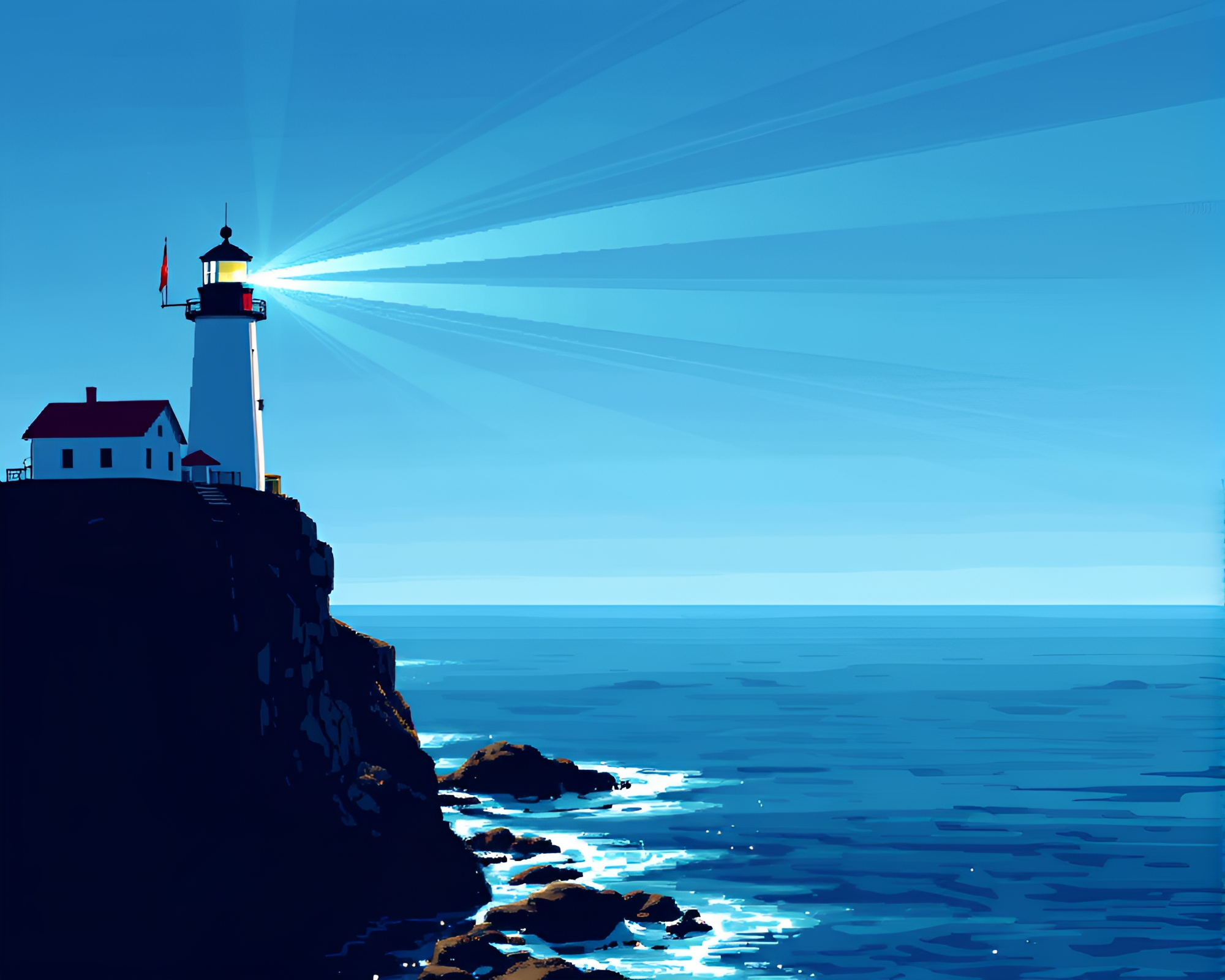 Glitched Lighthouse Bathed in Sunbeam Pixels – free AI stock image