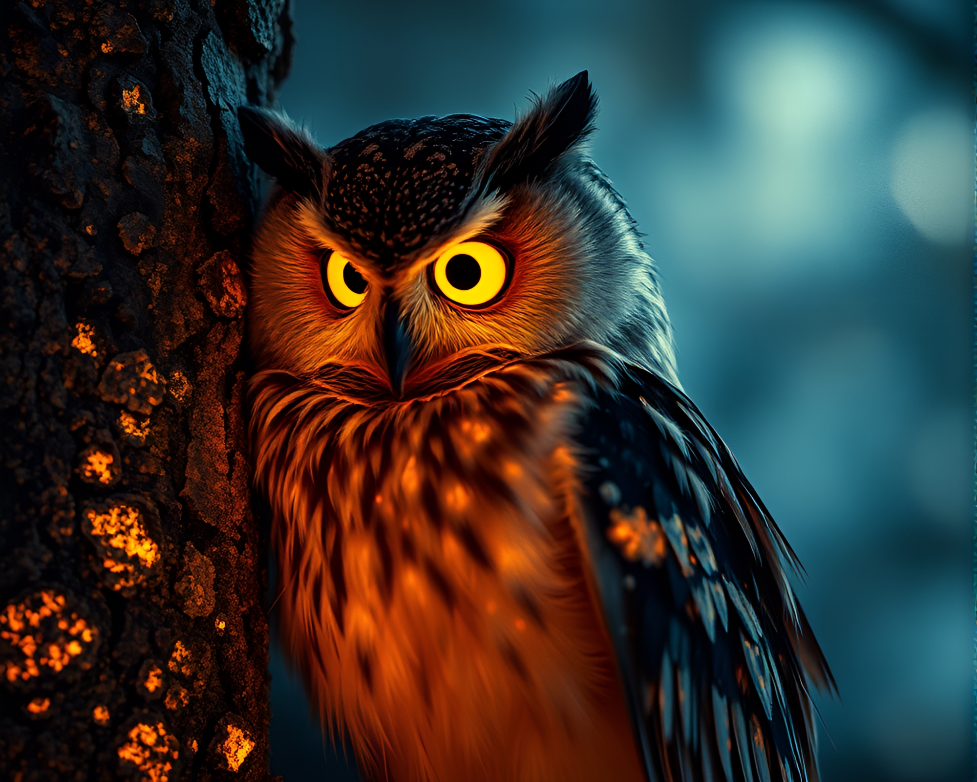 Lichen Owl in Radiant X-Ray Glow – free AI stock image