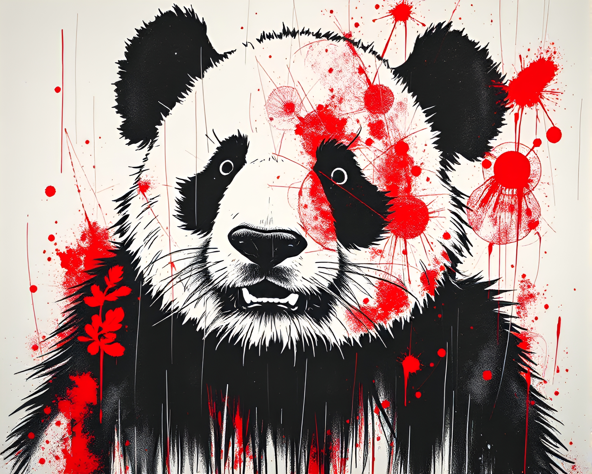 Majestic Panda in Monochrome Red Screen Printing – free AI stock image