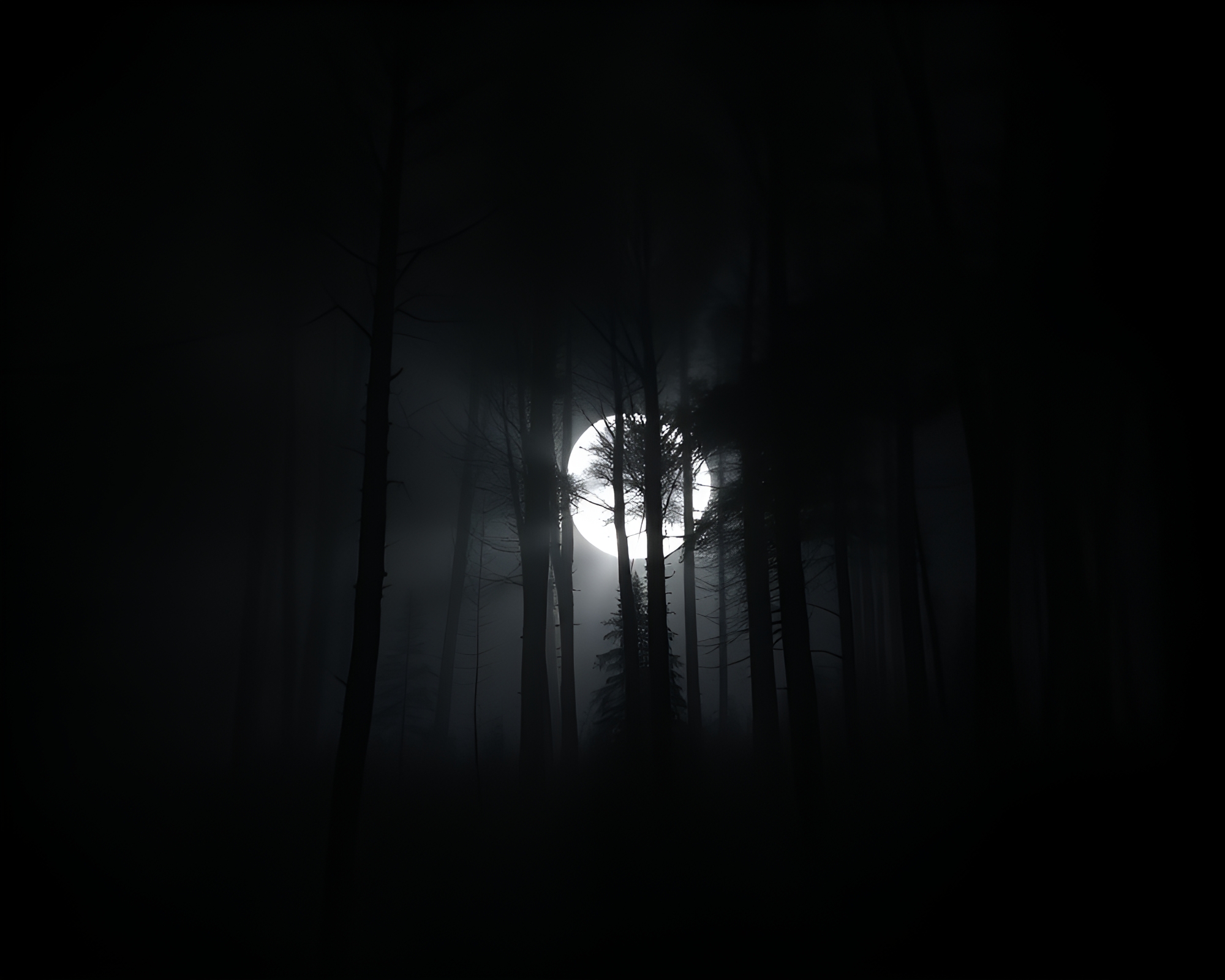 Serenity within Chaos: Forest Eclipse through Shadows – free AI stock image