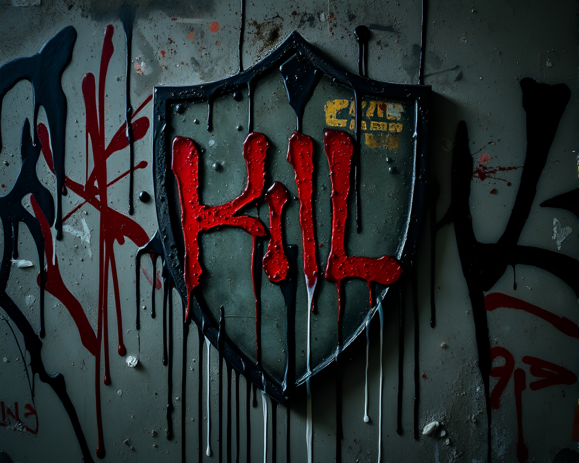 Graffiti Shield: Dripping Splatter Art – free AI stock image