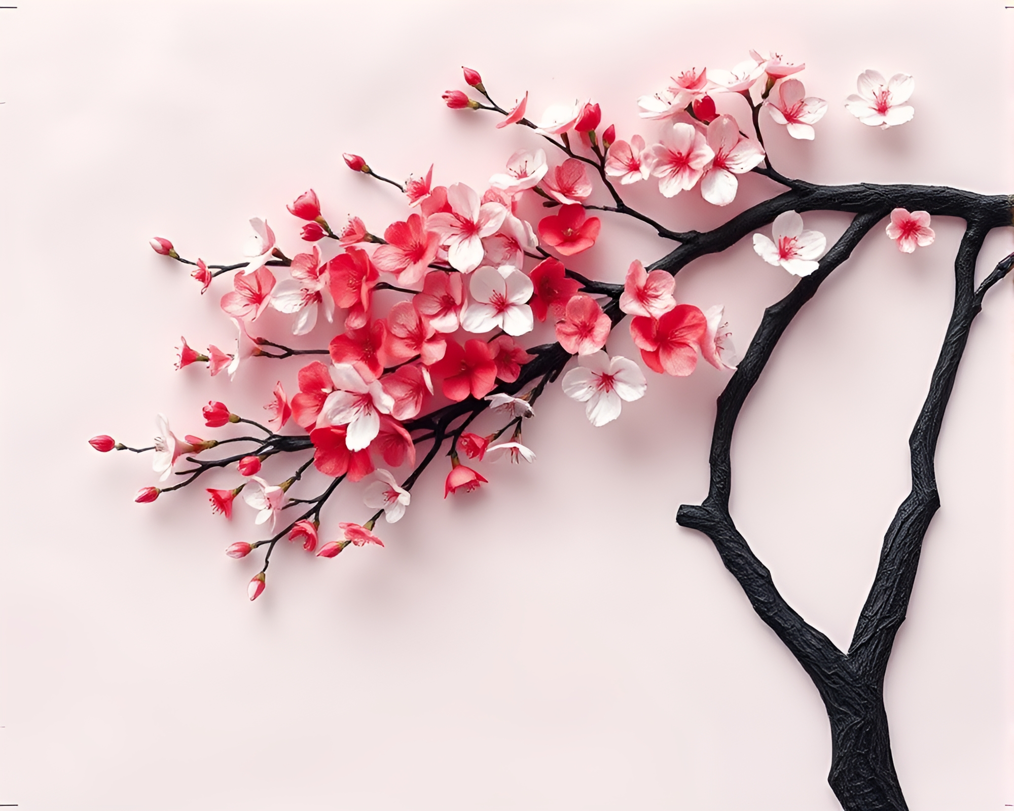 Cherry Blossom Fashion Illustration with Monochrome Red Vibes – free AI stock image