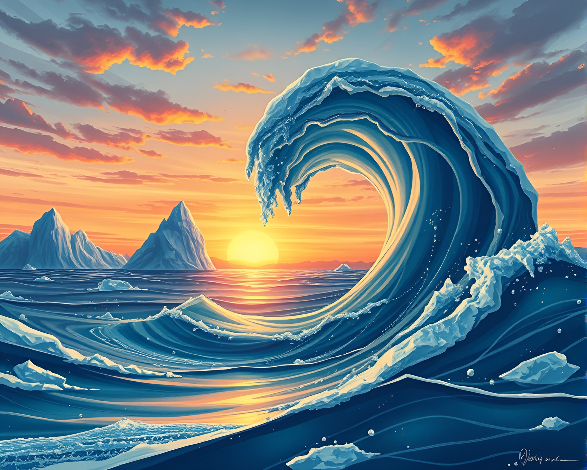 Arctic Iceberg Sunset Fashion Whirlpool Illustration – free AI stock image