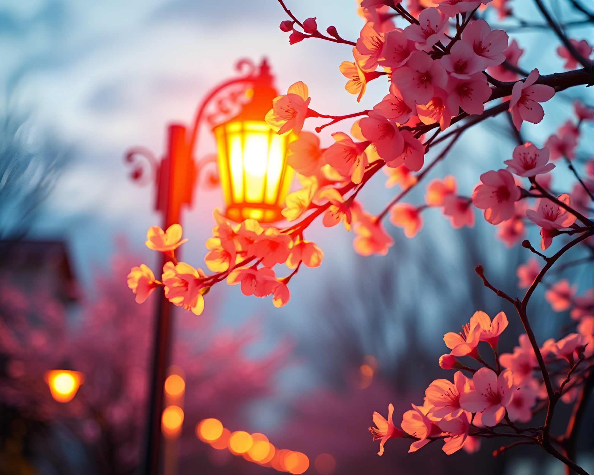 Bright Spring Streetlamp Glow in Colorful Medical Illustration – free AI stock image