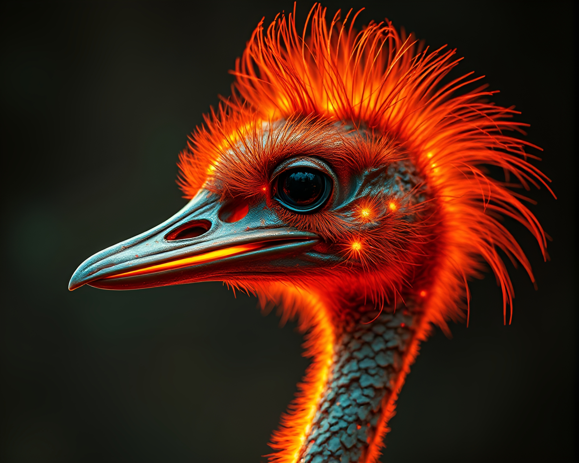 Verdigris Ostrich Bathed in Warm X-Ray Light – free AI stock image
