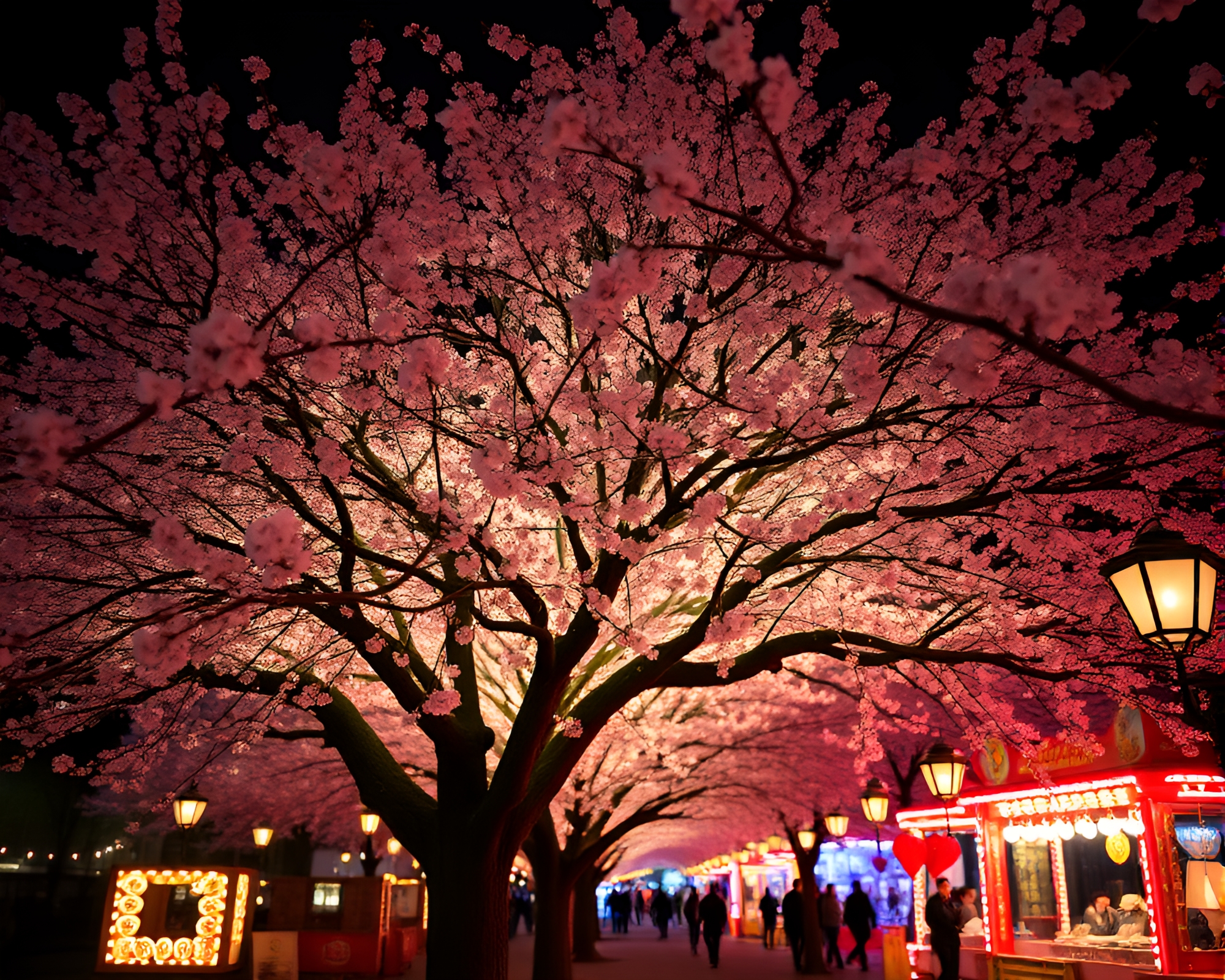 Cherry Blossom Carnival Lights: Asymmetrical Candlelit Fantasy – free AI stock image