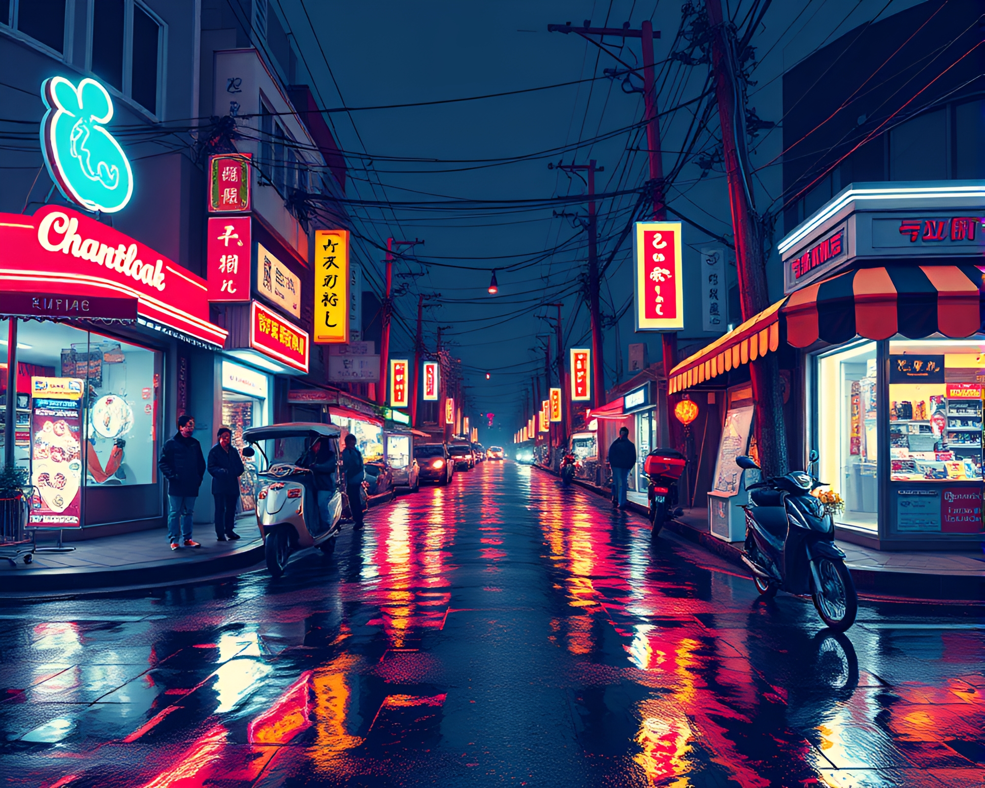 Neon Rickshaw Crossing Through Retro Ivory Pixel Cityscape – free AI stock image