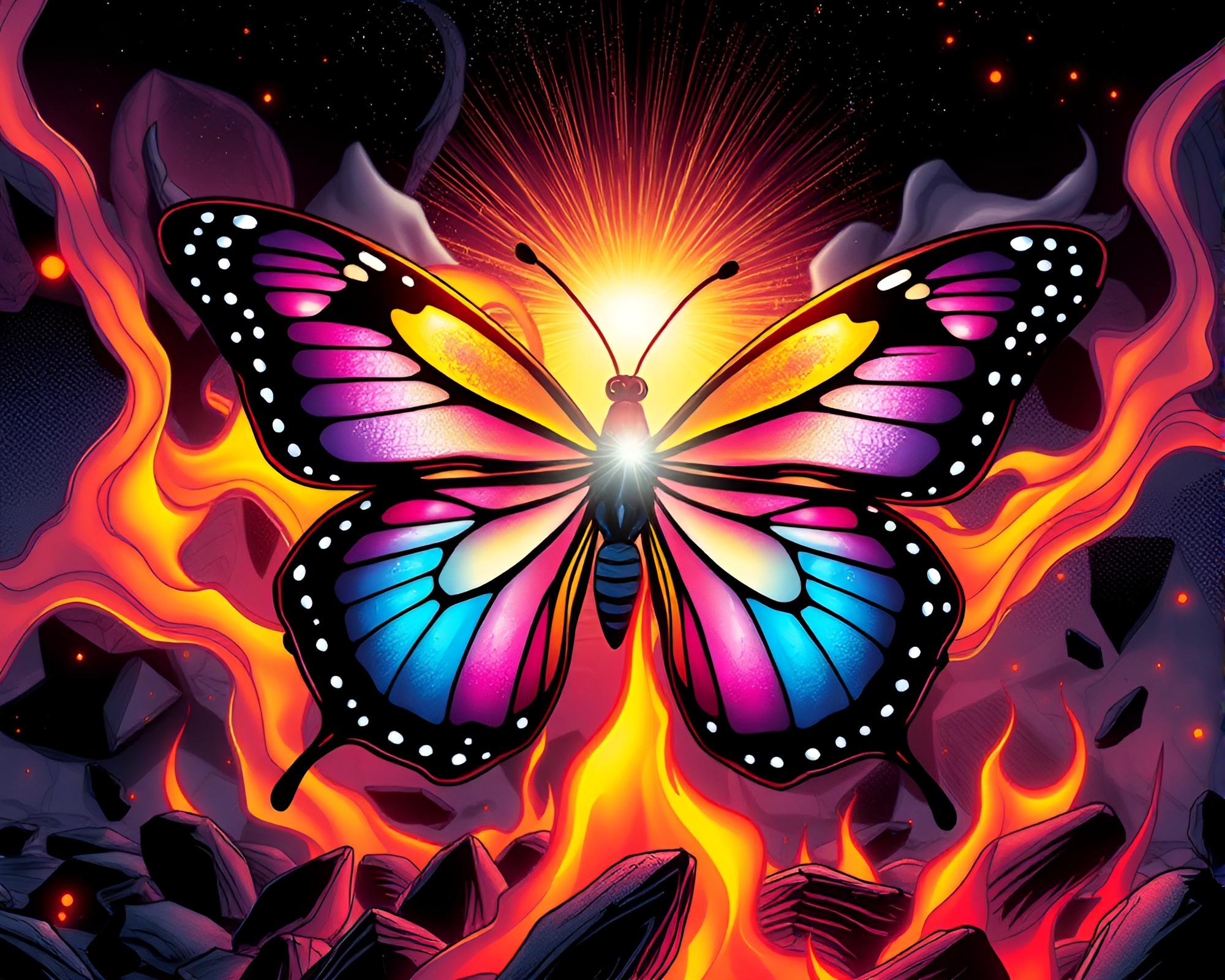 Prism Refraction with Silk Butterfly by Bonfire Warmth – free AI stock image