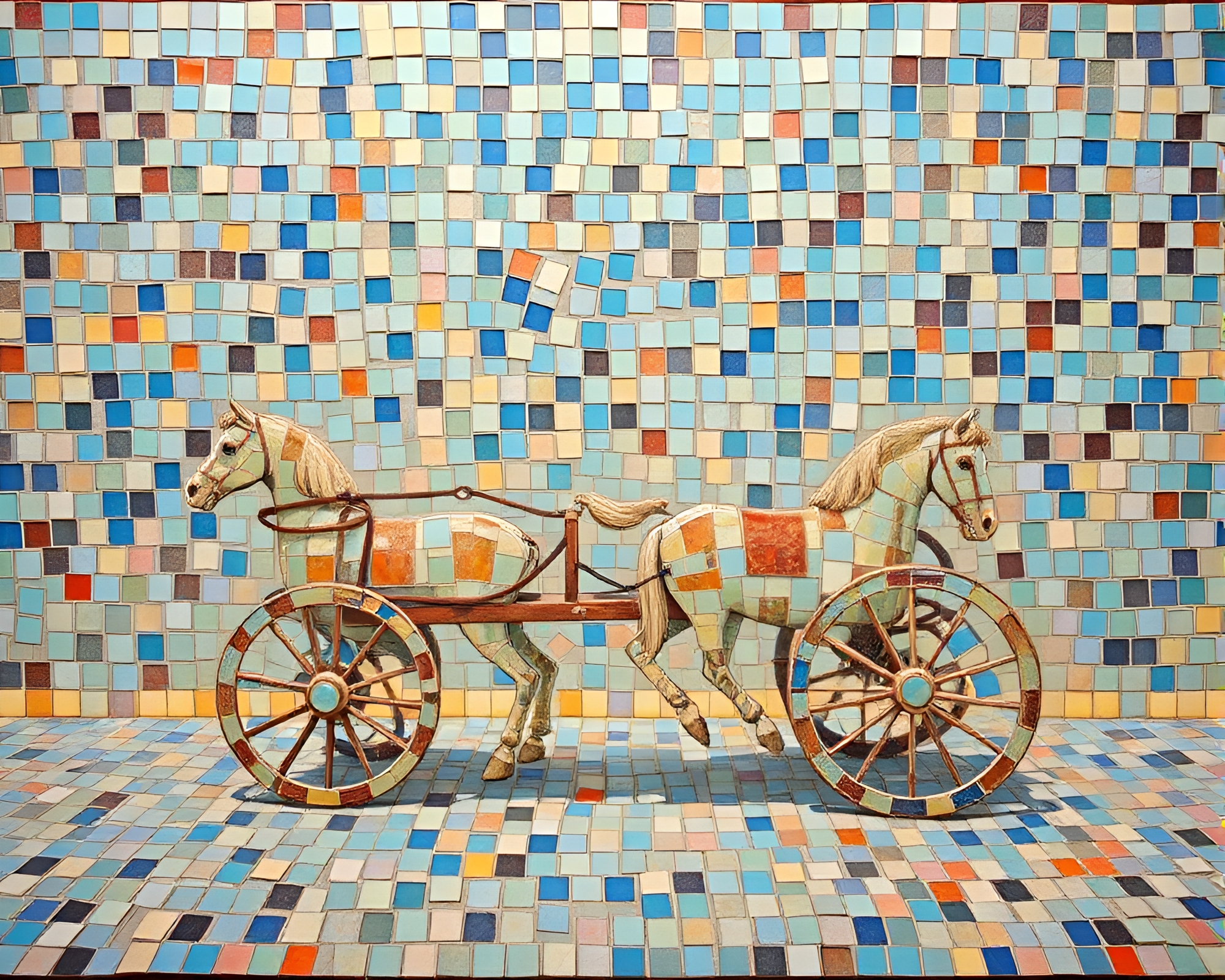 Pastel Chariot Mosaic Mural with Expired Film Aesthetic – free AI stock image
