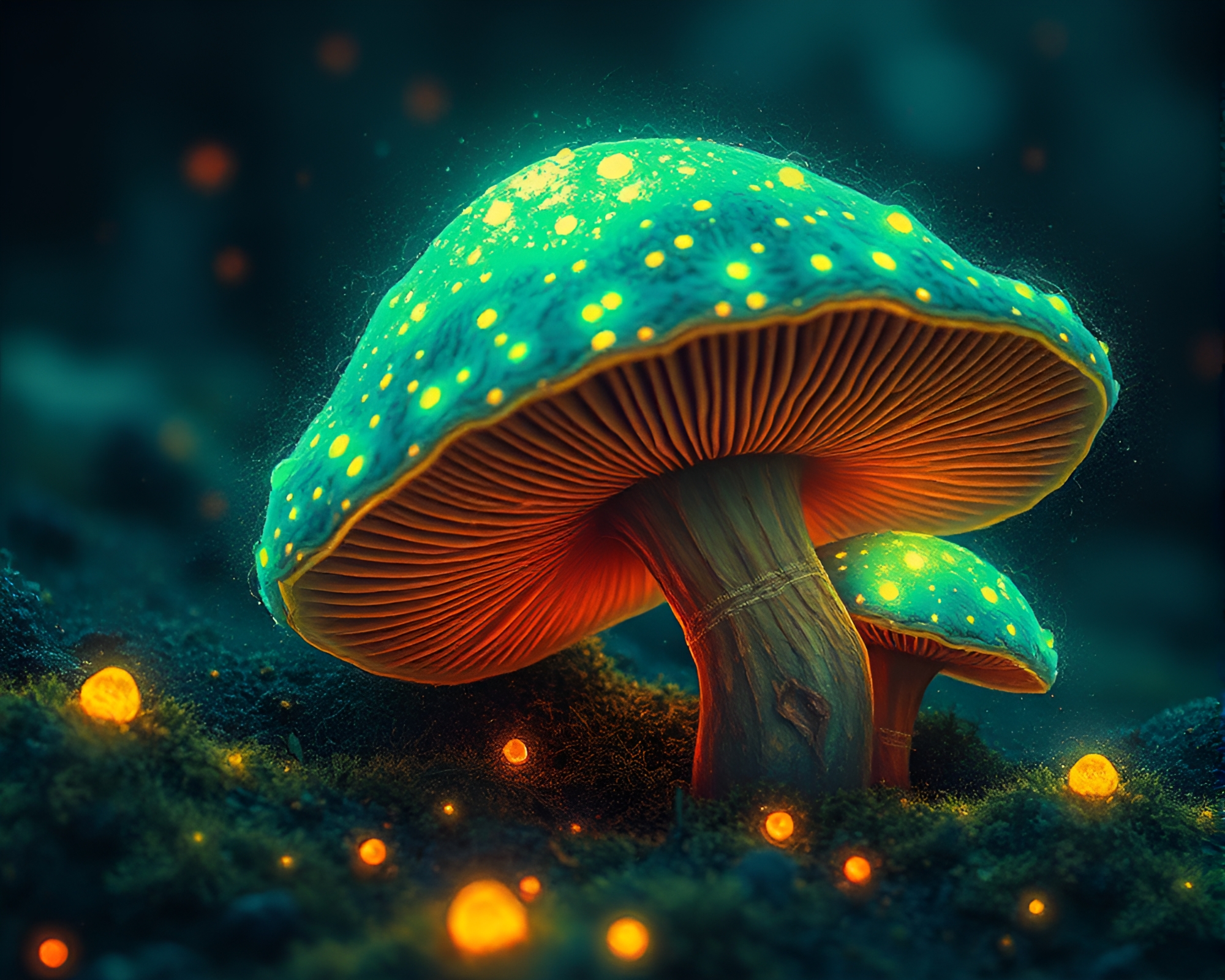 Enigmatic Street Art: Fungal Bioluminescence Sorcery – free AI stock image