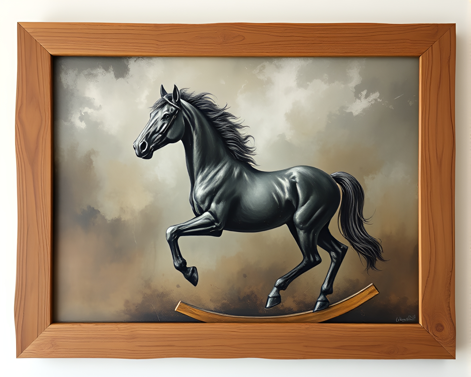 Grayscale Wooden Rocking Horse amidst Volcanic Ash – free AI stock image