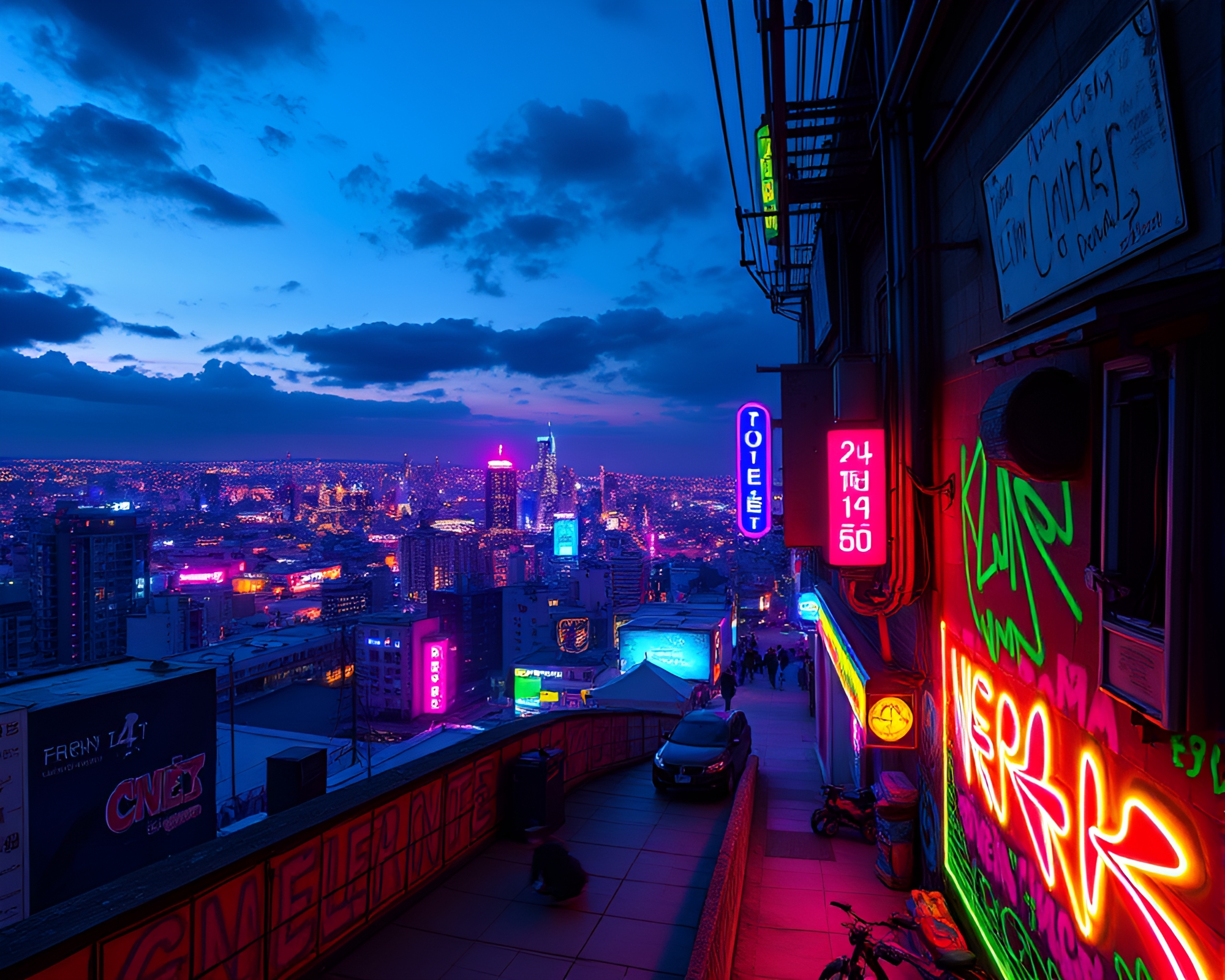 Neon Graffiti Panorama: Urban Fluorescent Dreamscape – free AI stock image