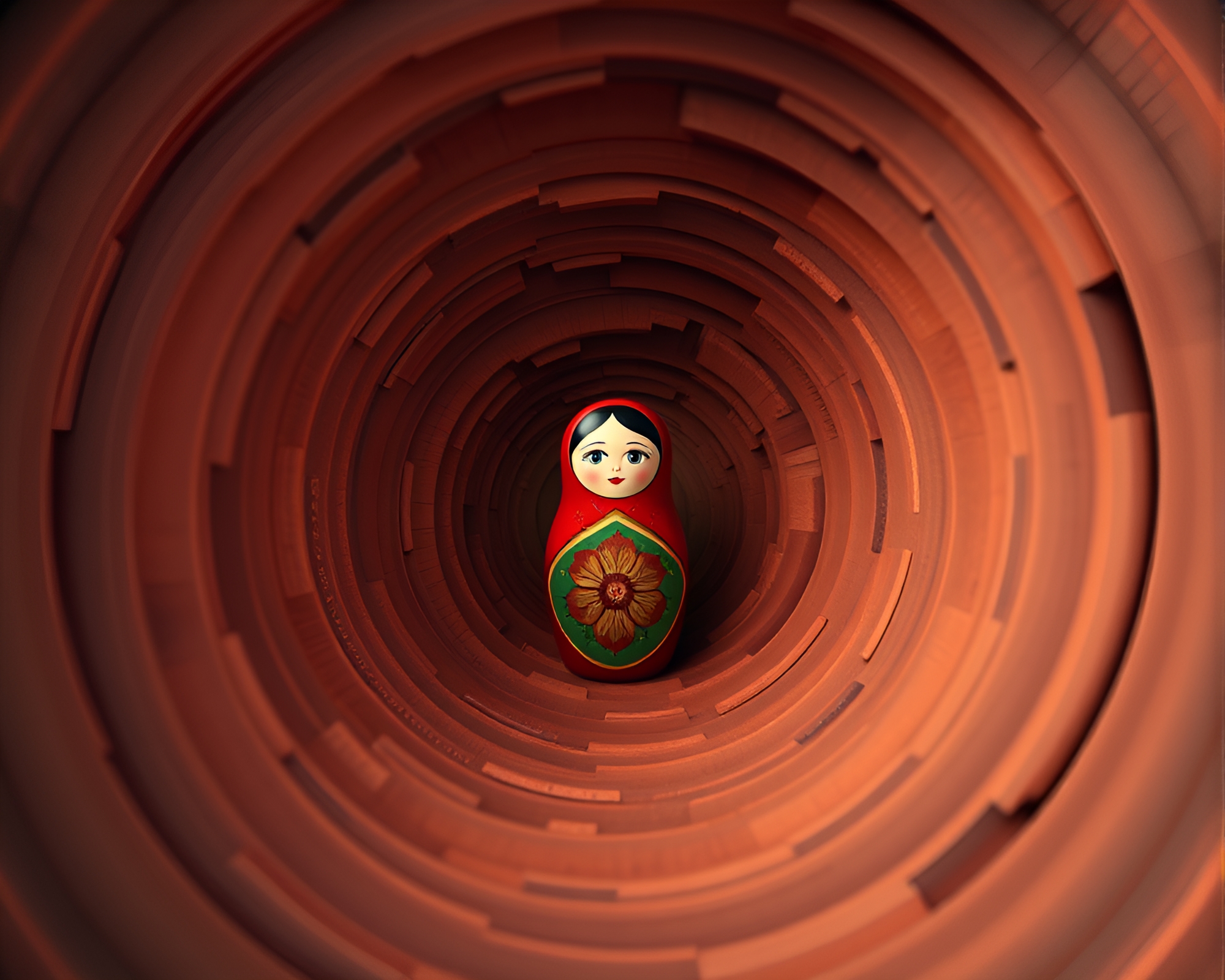 Stereoscopic Matryoshka Dolls in Rust Canyon Light – free AI stock image