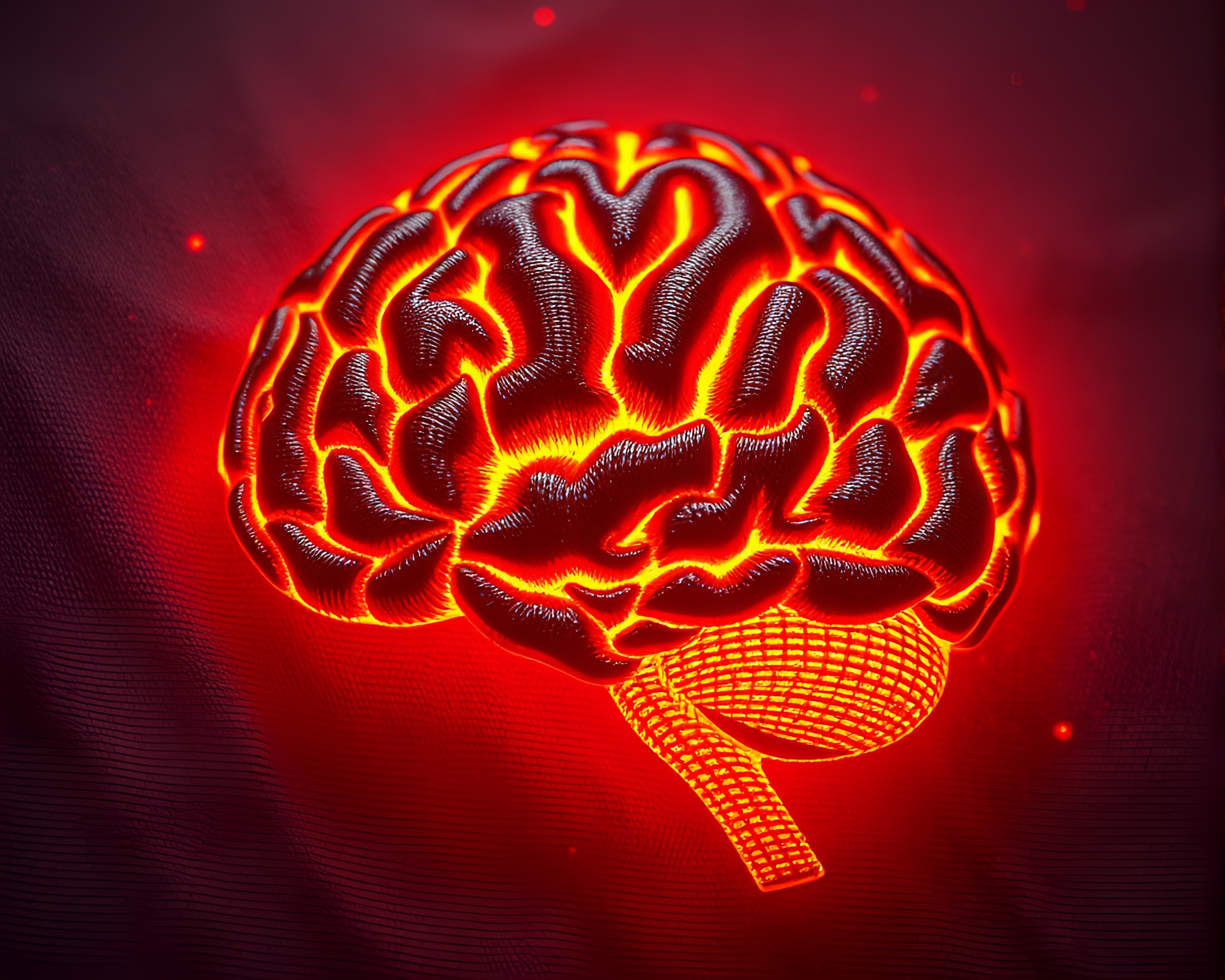 Embroidered AI Brain in Infrared Warmth – free AI stock image