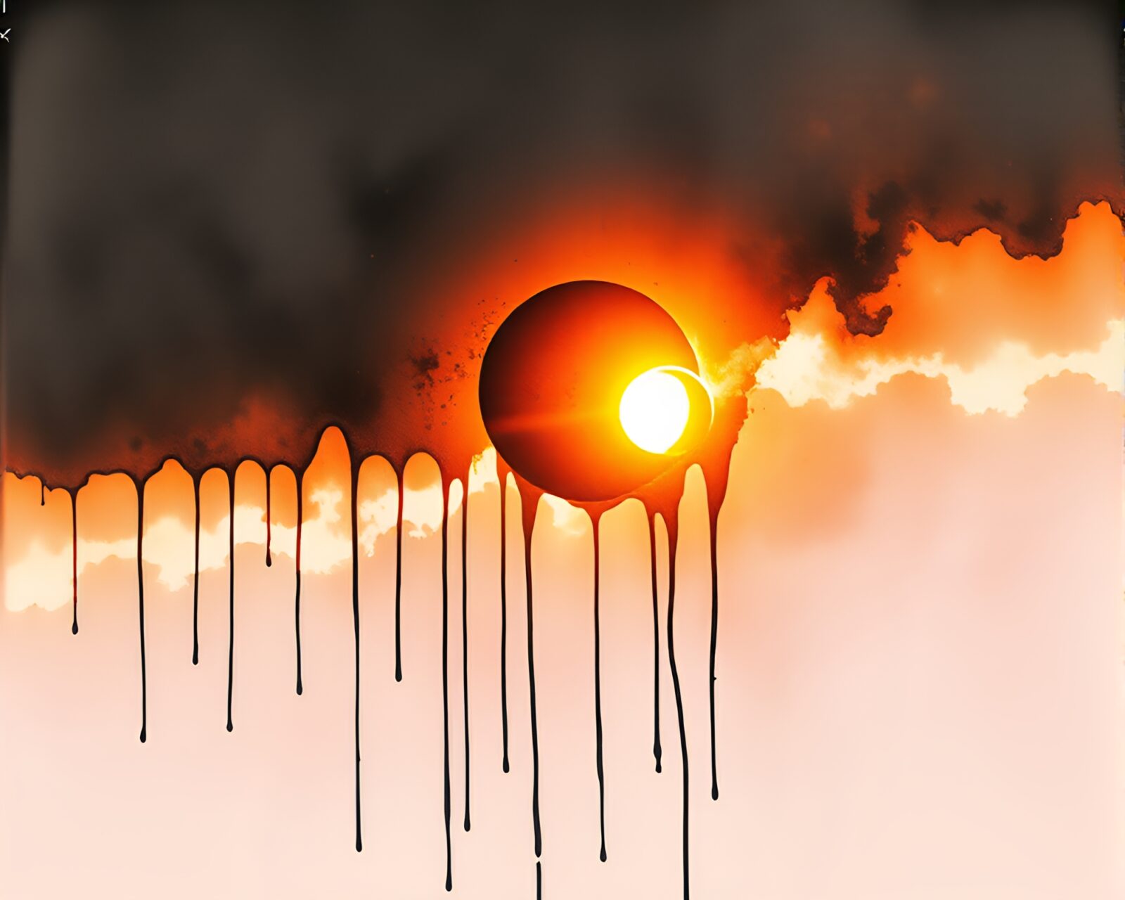 Ink wash drips create parallel universe eclipse scene