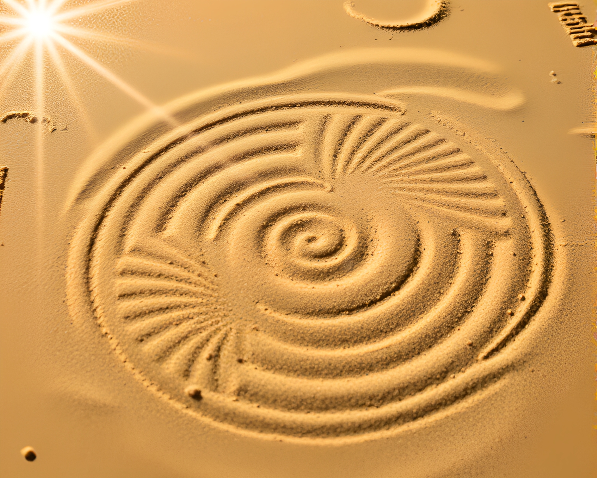 Samurai Sword Etched in Sand Swirl Pattern – free AI stock image