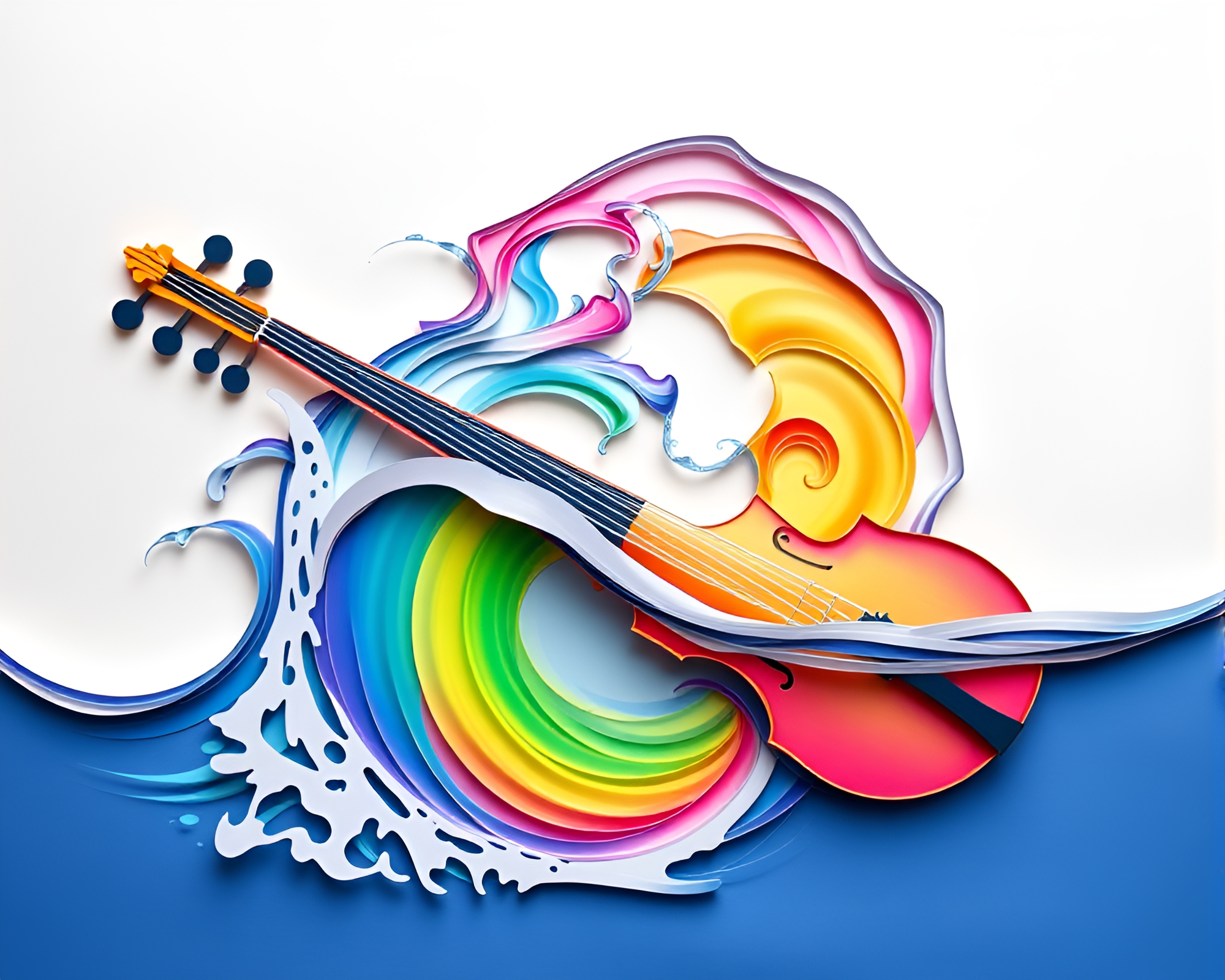 Violinist dances on rainbow whirlpool in paper cutout style – free AI stock image