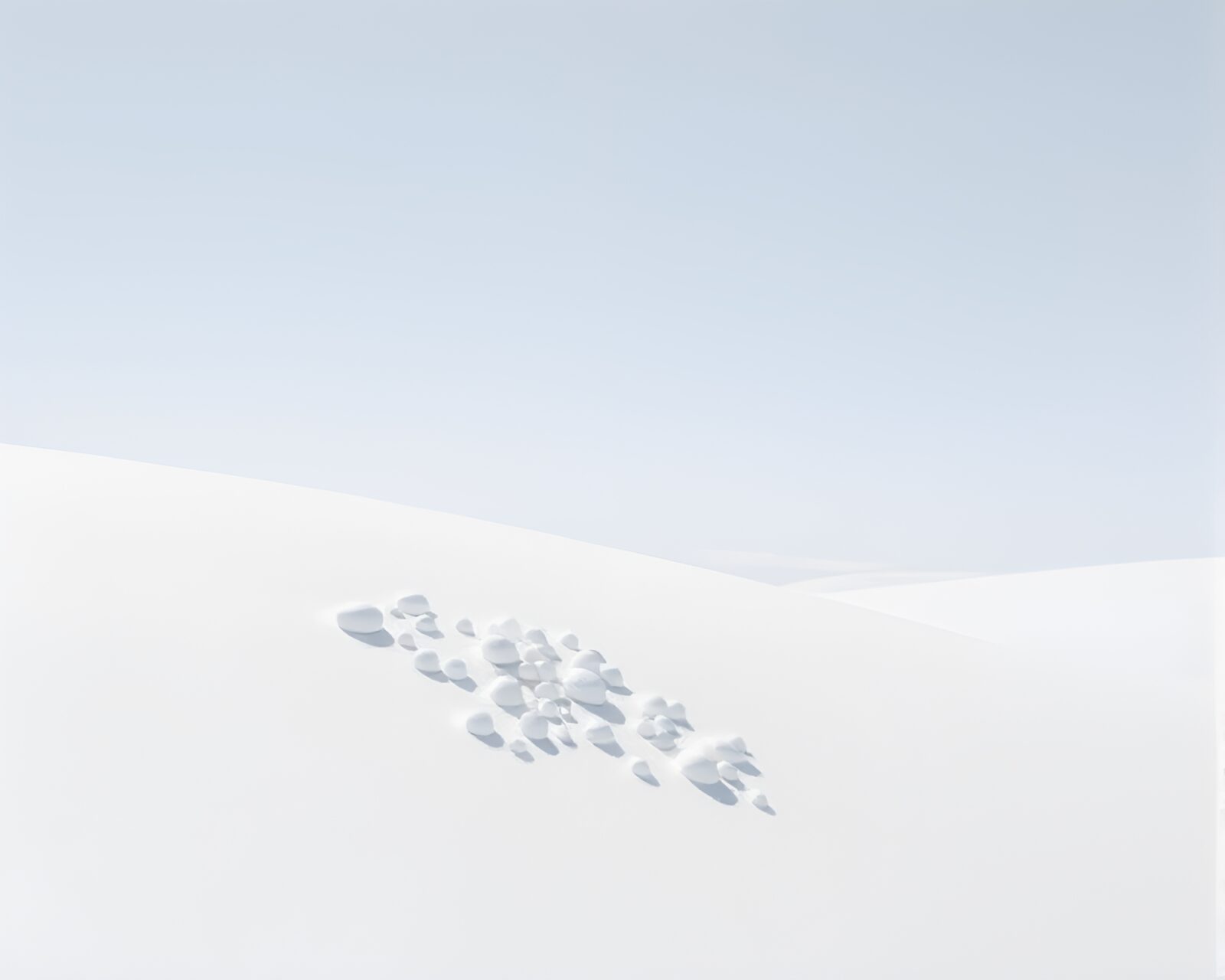 Fantastical image of holographic bubbles on icy sand dune