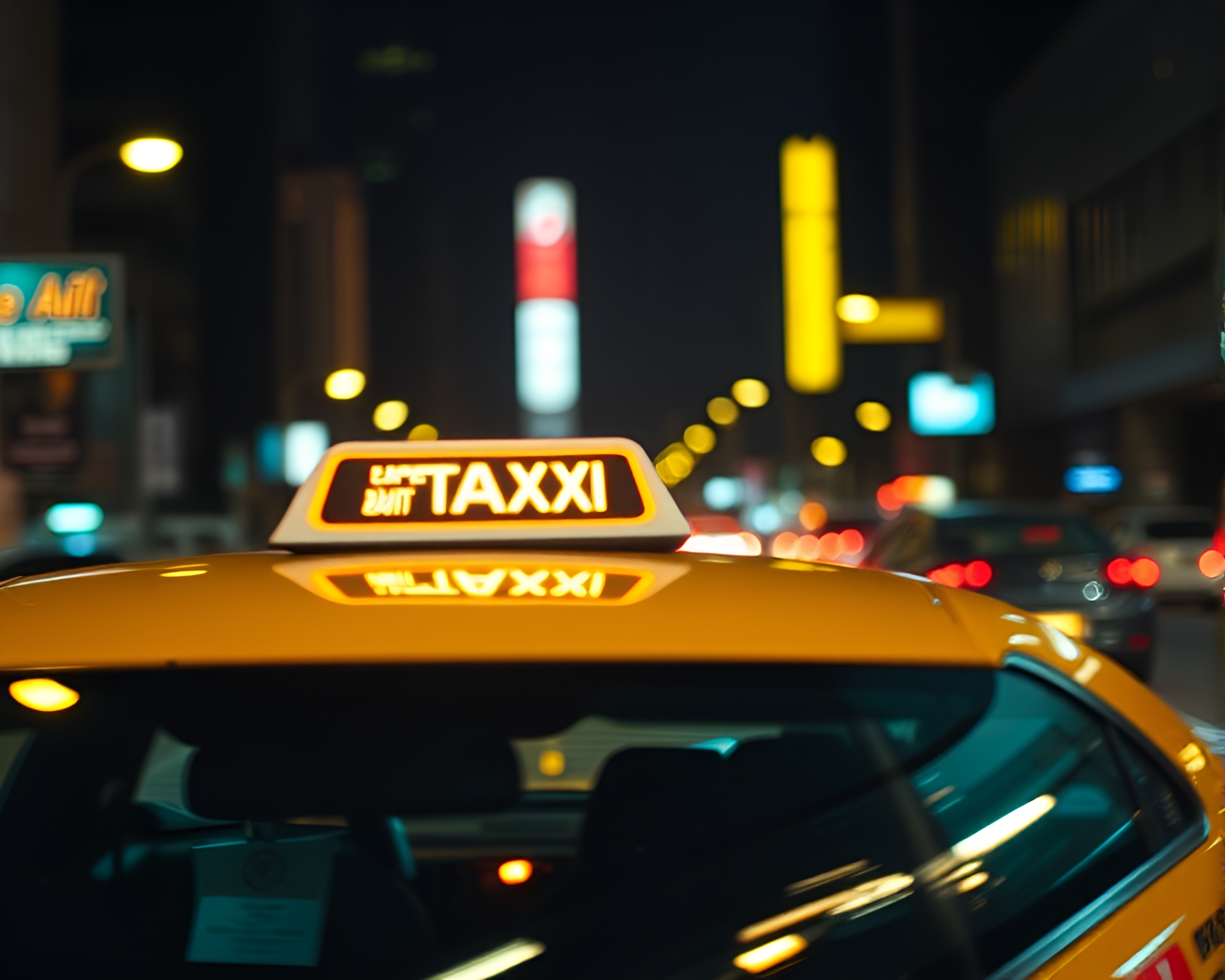 Neon Taxi Blur Streak Cyberpunk Vigilante Scene – free AI stock image