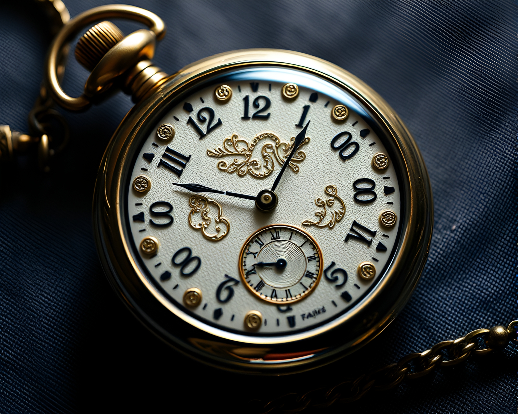 Intricate Embroidered Pocket Watch in Etched Brillance – free AI stock image