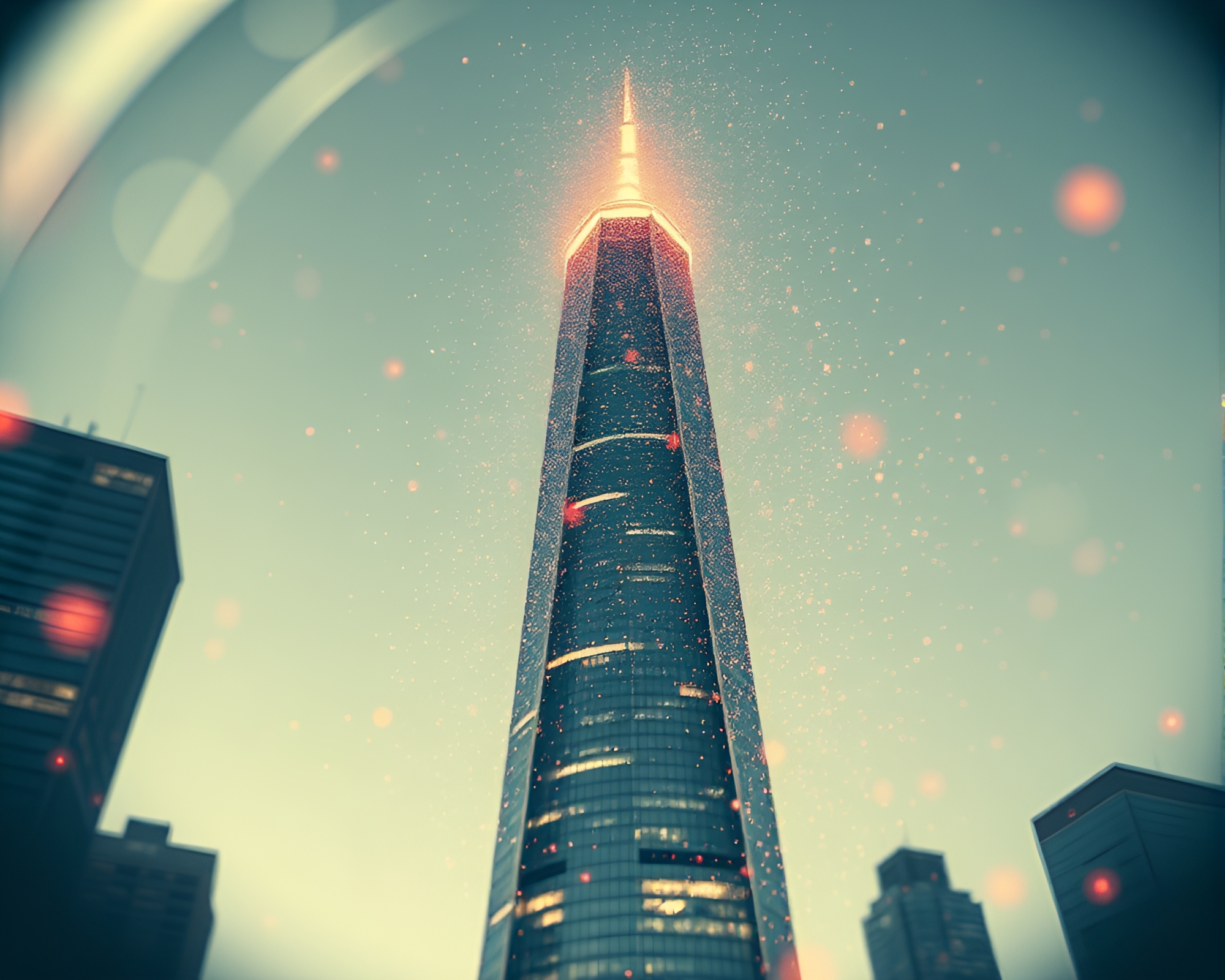 Panoramic Skyscraper Monochrome Dust Particles Line Art – free AI stock image