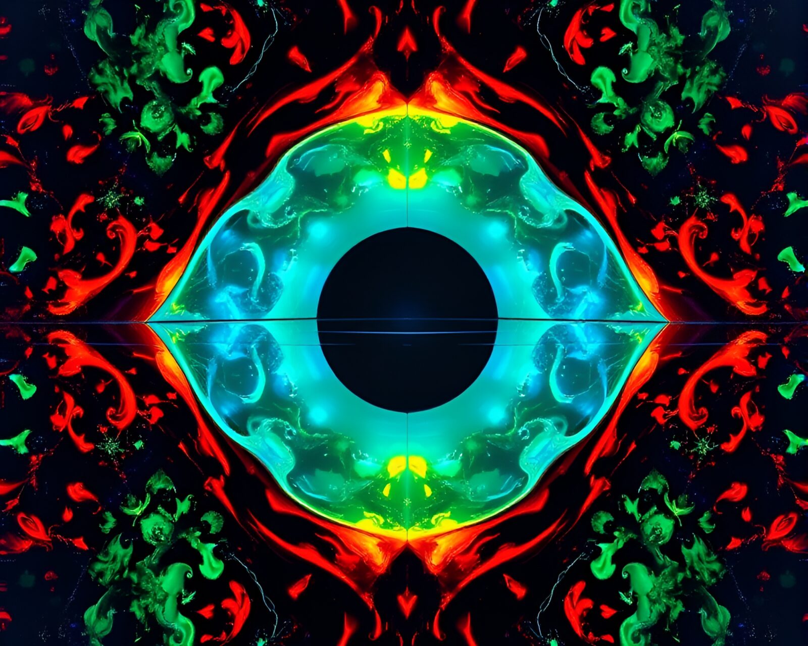 Vibrant medical illustration with mirror symmetry in phosphorescent hues