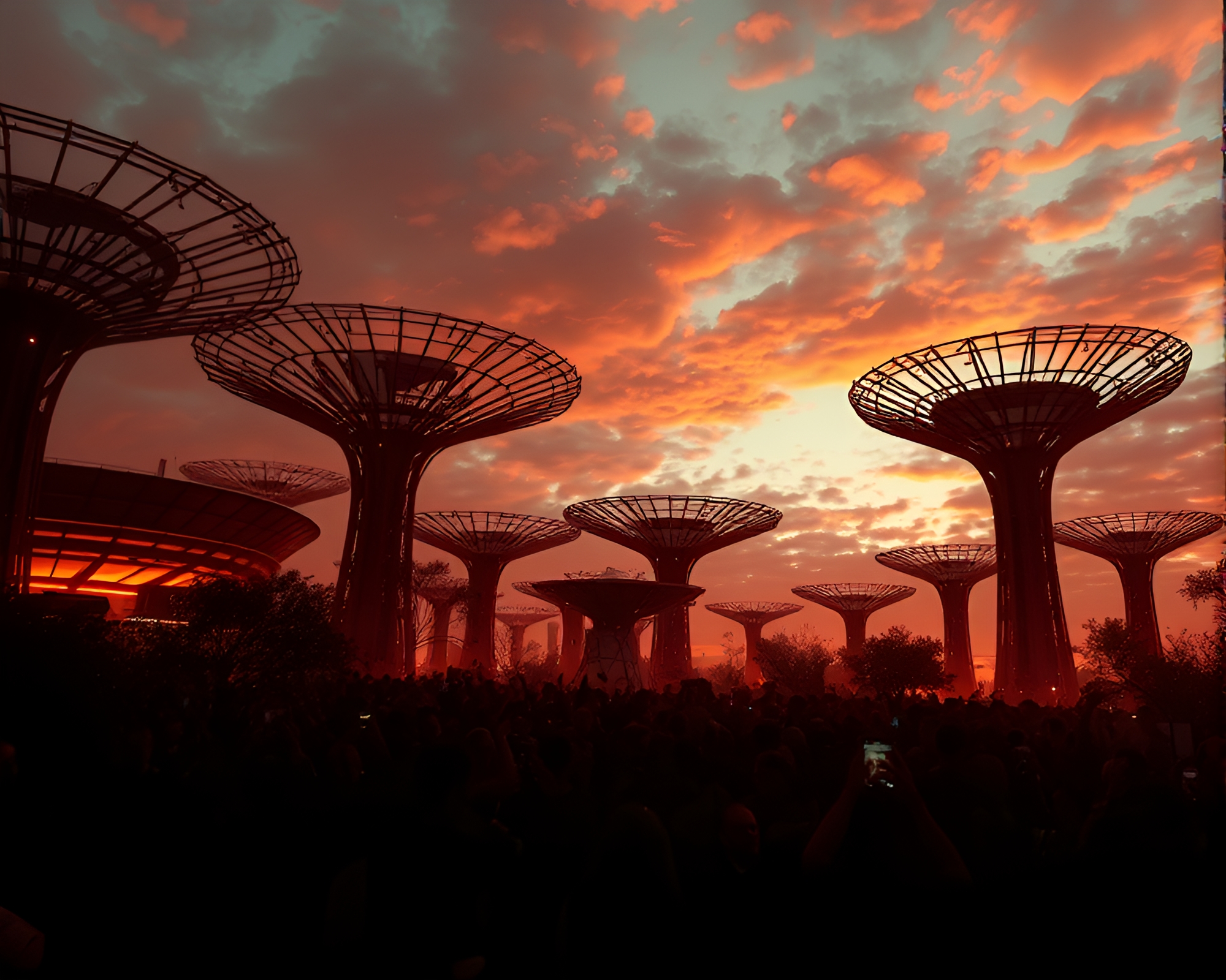Cybernetic Sky Garden: Copper Silhouettes – free AI stock image