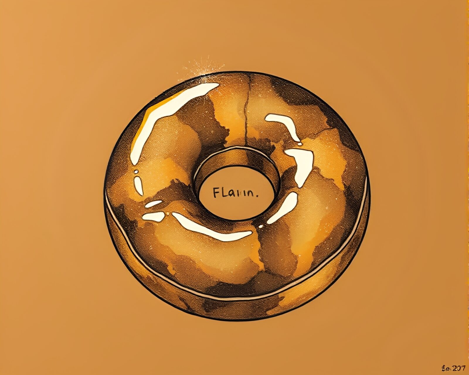 Luminous etched doughnut on bronze background with radiant burst