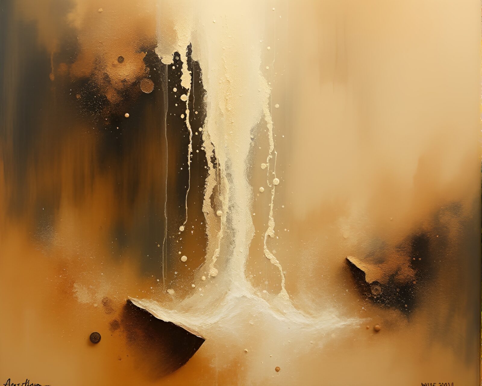 A waterfall scene with sepia tones and dust particles.