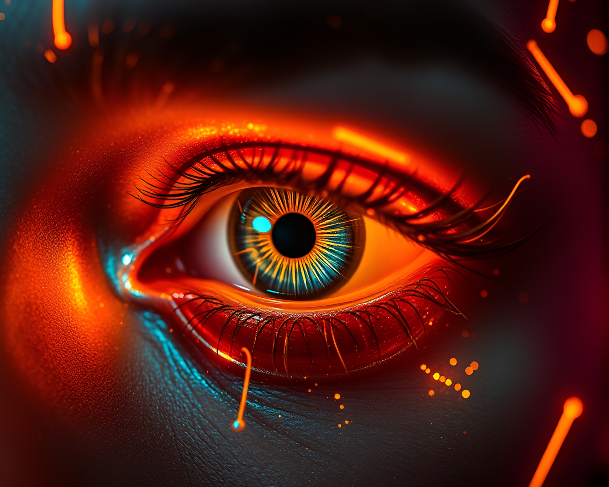 Gilded Cybernetic Eye in Duotone Glow – free AI stock image