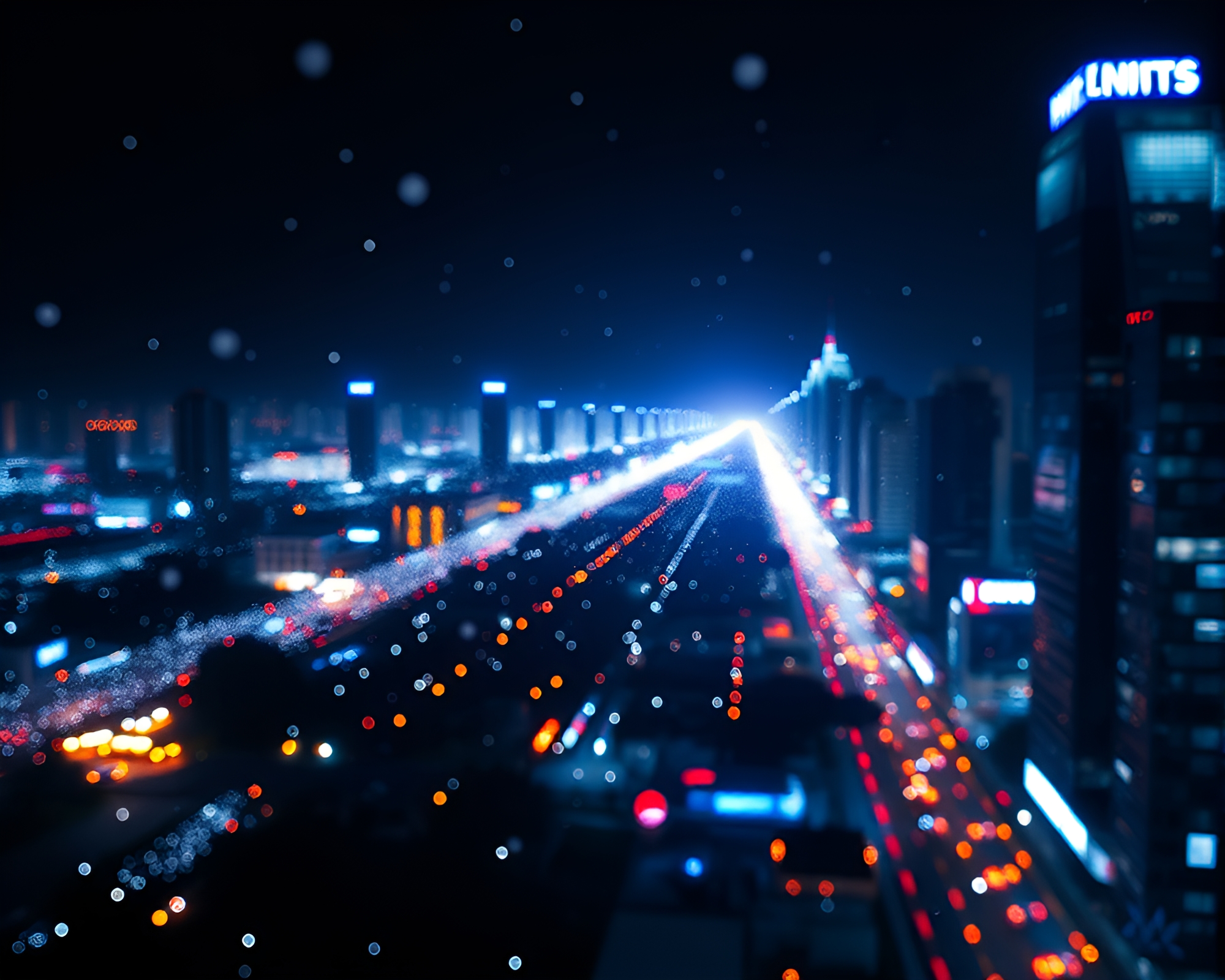 Cityscape Swarm: Nanobot Invasion under Neon Lights – free AI stock image