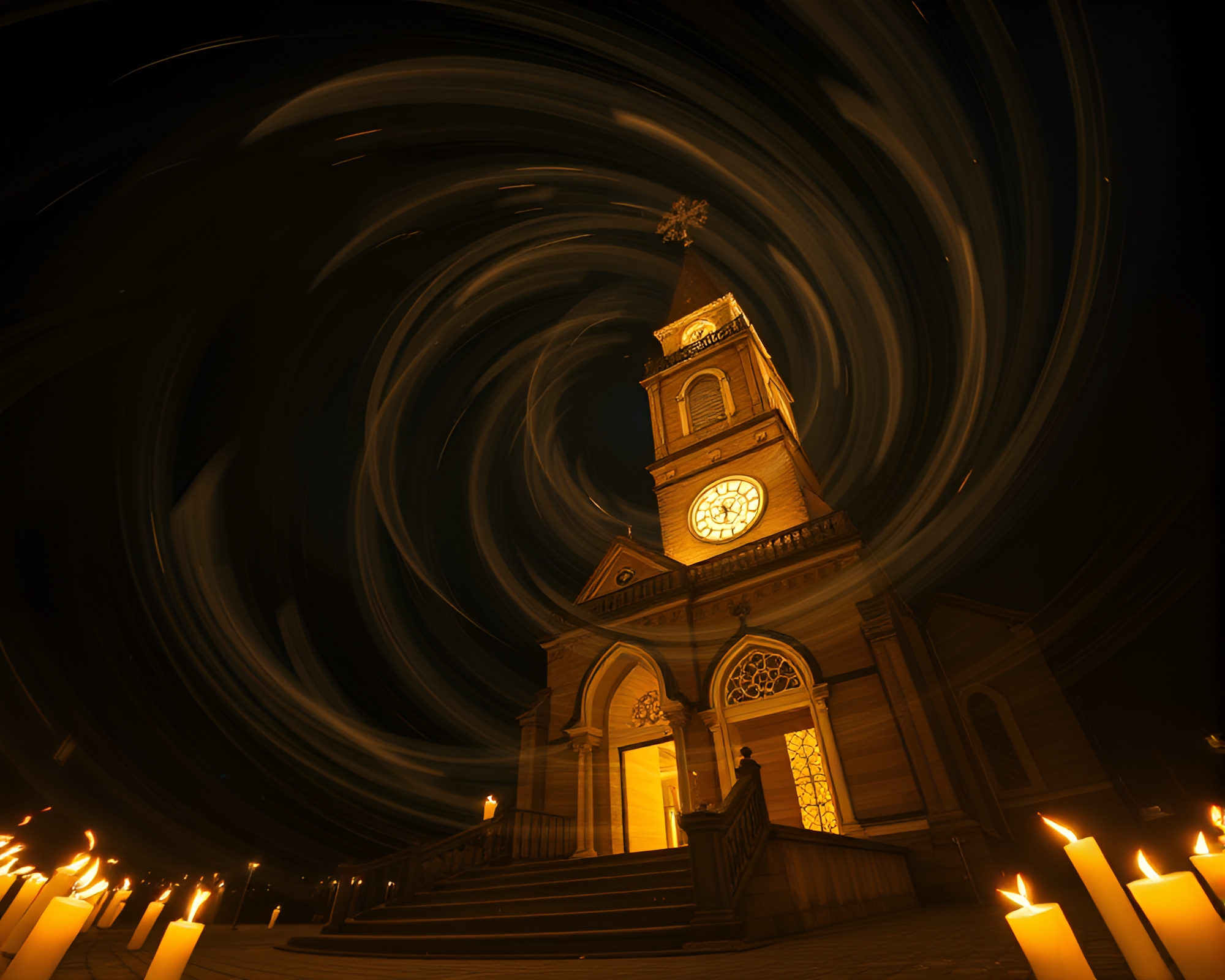 Majestic Lion in Swirling Candlelight Vortex – free AI stock image