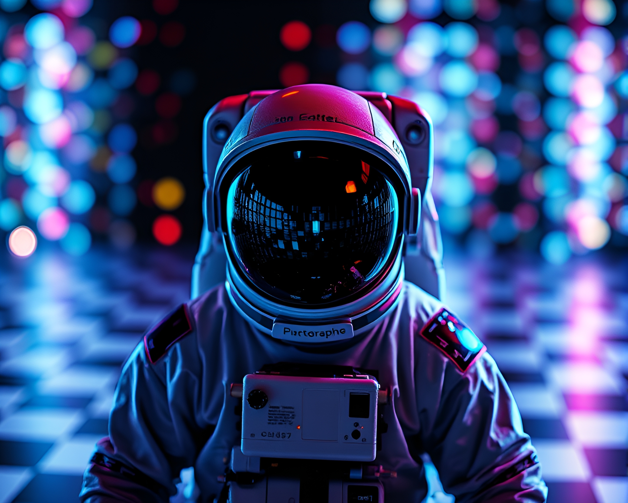 Glitchy Astronaut in Checkered Pattern Space – free AI stock image