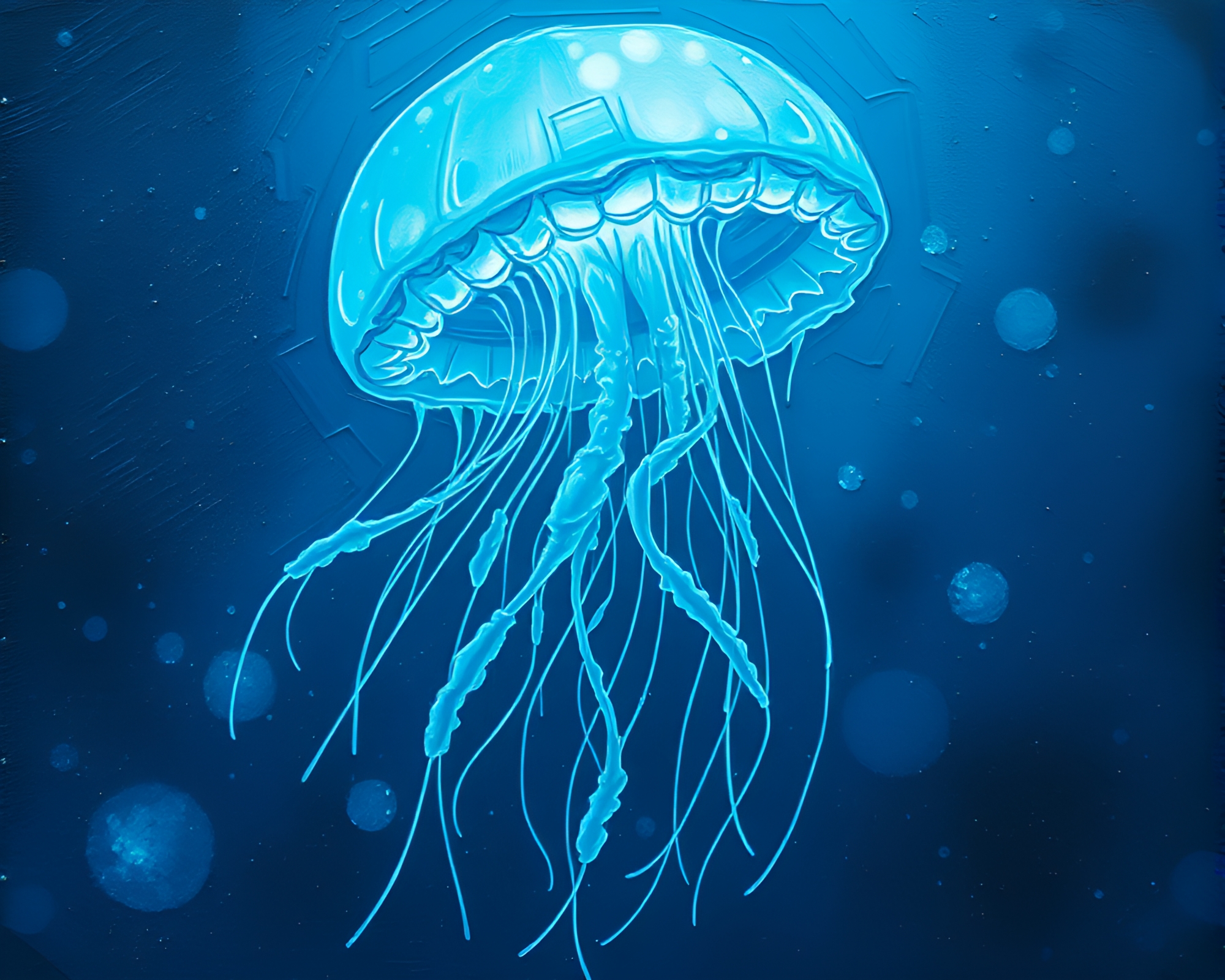 Bioluminescent Jellyfish in Oil Impasto Ice-Blue Art – free AI stock image